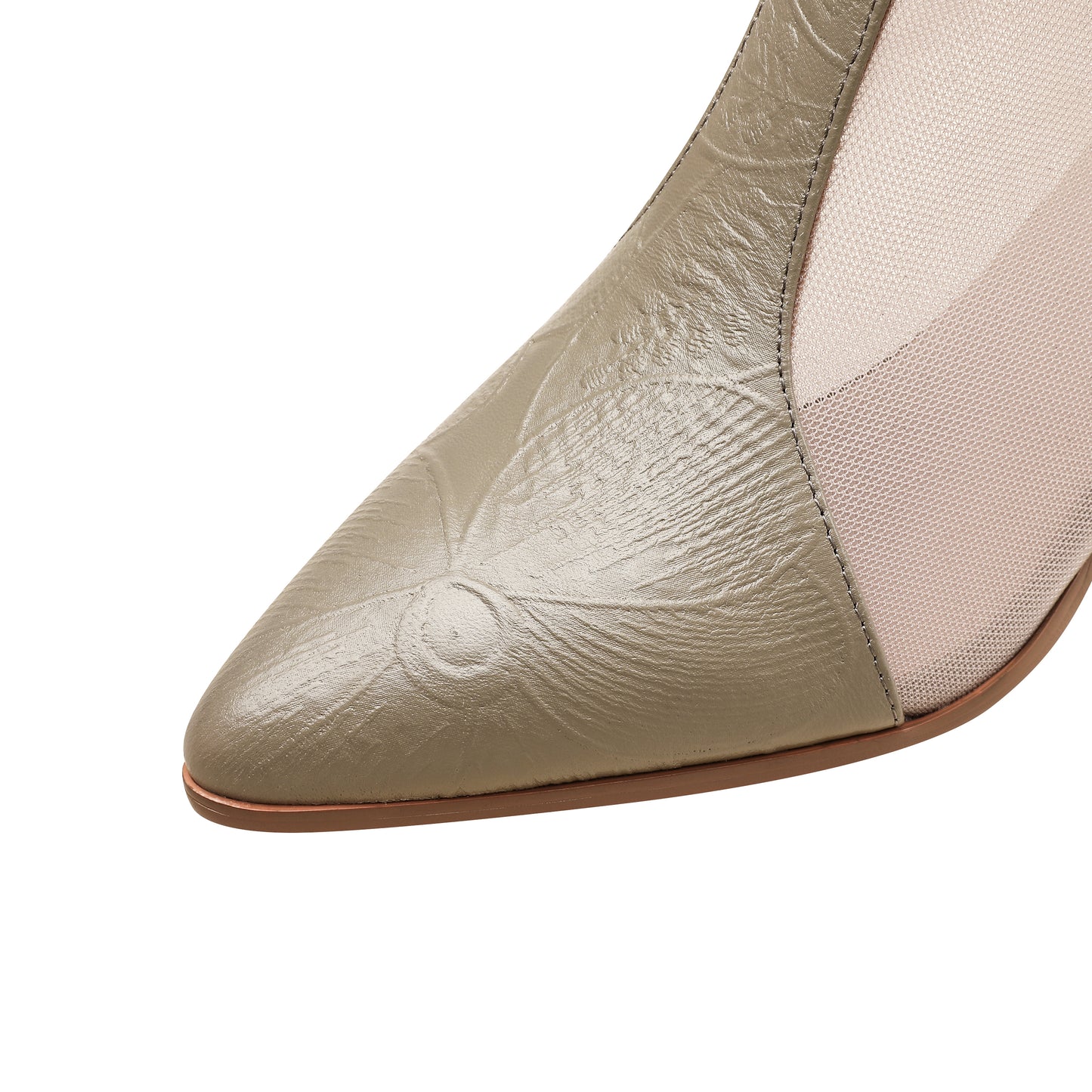 TinaCus Women's Pointed Toe Genuine Leather & Mesh Handmade Chunky Heels Casual Summer Booties with Zipper