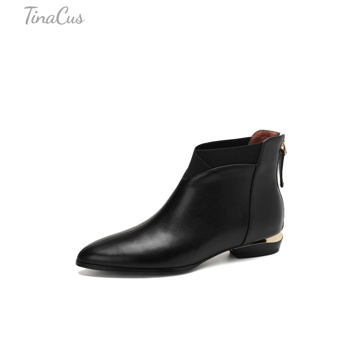 TinaCus Women's Leather Pointed Toe Ankle Booties Handmade Back Zipper Chunky Low Heel Dress Boots