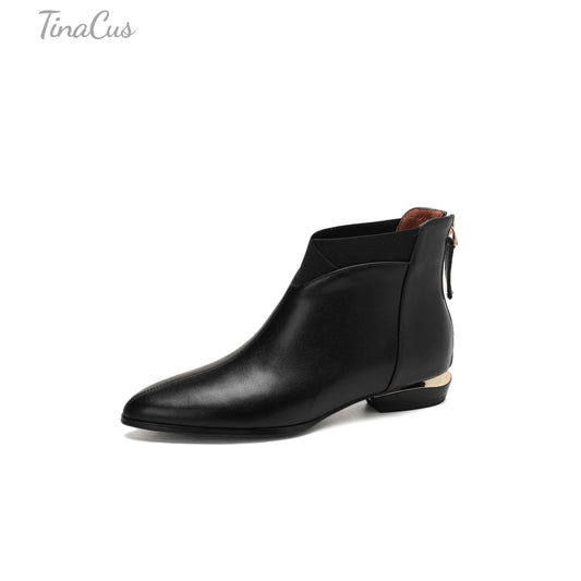 TinaCus Women's Leather Pointed Toe Ankle Booties Handmade Back Zipper Chunky Low Heel Dress Boots