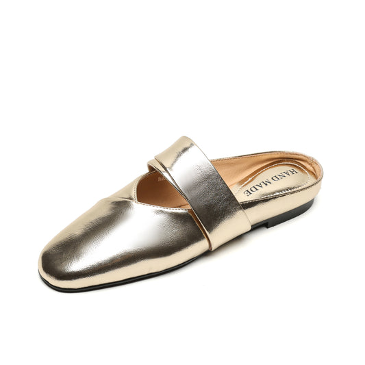 TinaCus Damen-Sandalen aus echtem Leder, handgefertigt, runde Zehenpartie, flache Schuhe