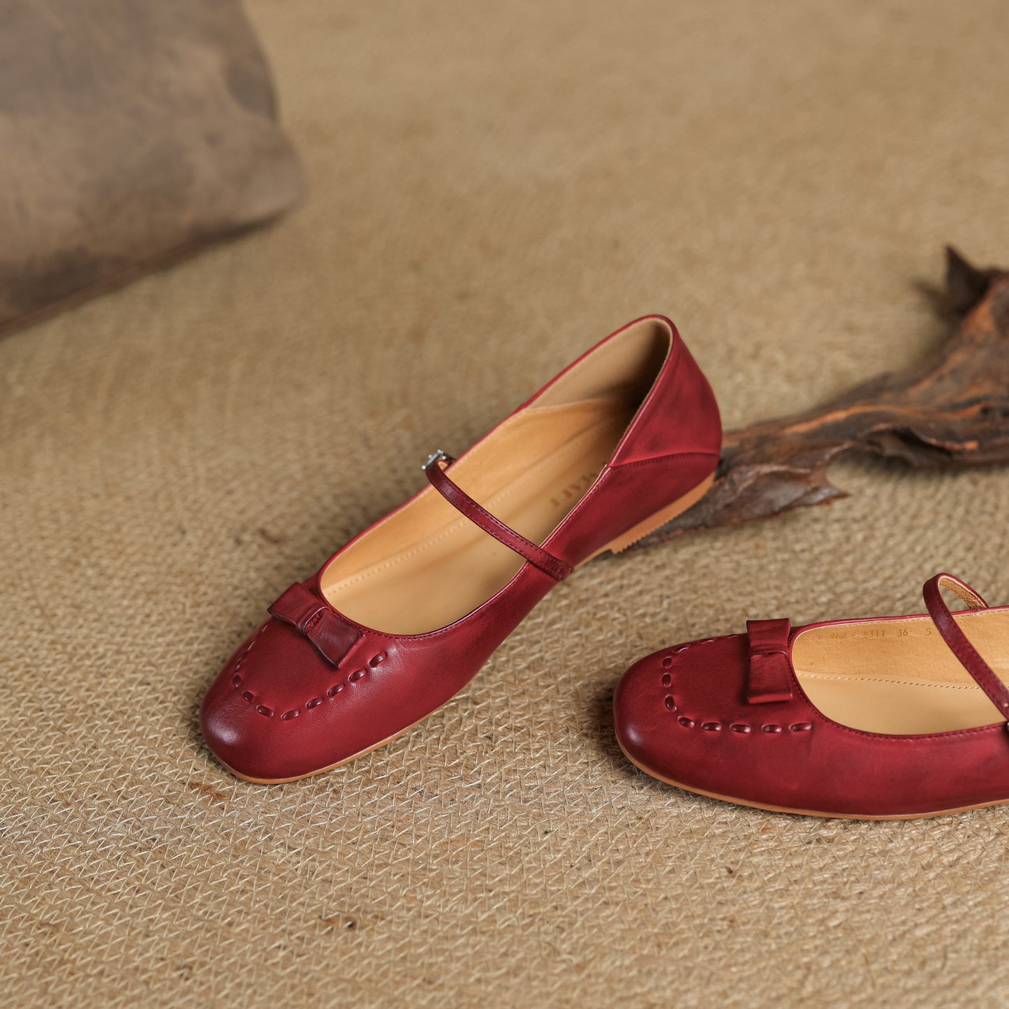 TinaCus Handmade Women's Genuine Leather Almond Toe Mary Jane Flats with Strap Buckle