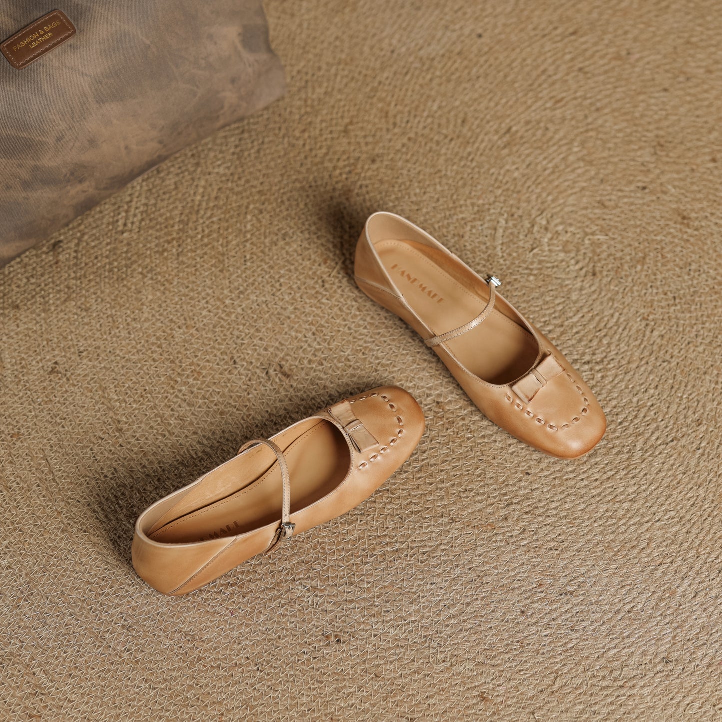 TinaCus Handmade Women's Genuine Leather Almond Toe Mary Jane Flats with Strap Buckle