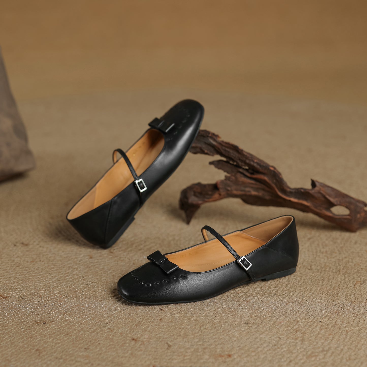 TinaCus Handmade Women's Genuine Leather Almond Toe Mary Jane Flats with Strap Buckle