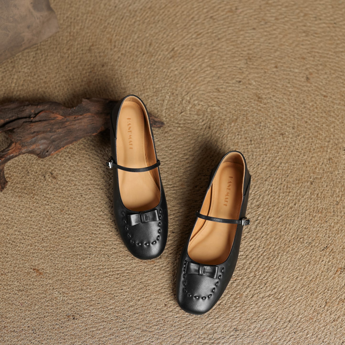 TinaCus Handmade Women's Genuine Leather Almond Toe Mary Jane Flats with Strap Buckle