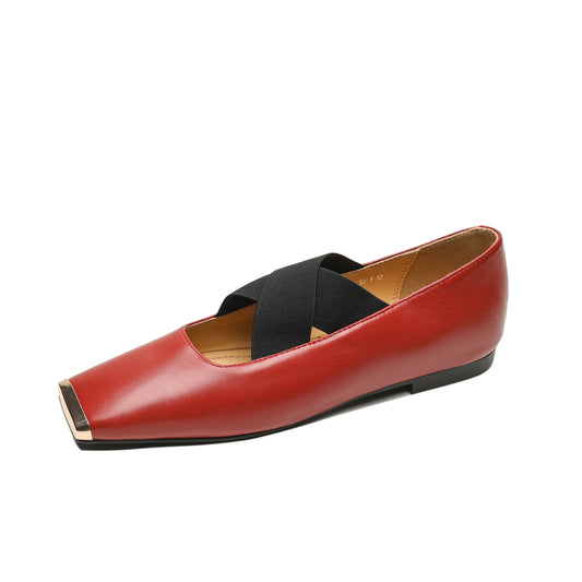 TinaCus Damen-Schuhe aus echtem Leder, handgefertigt, quadratische Zehenpartie, Gummiband, flache Schuhe