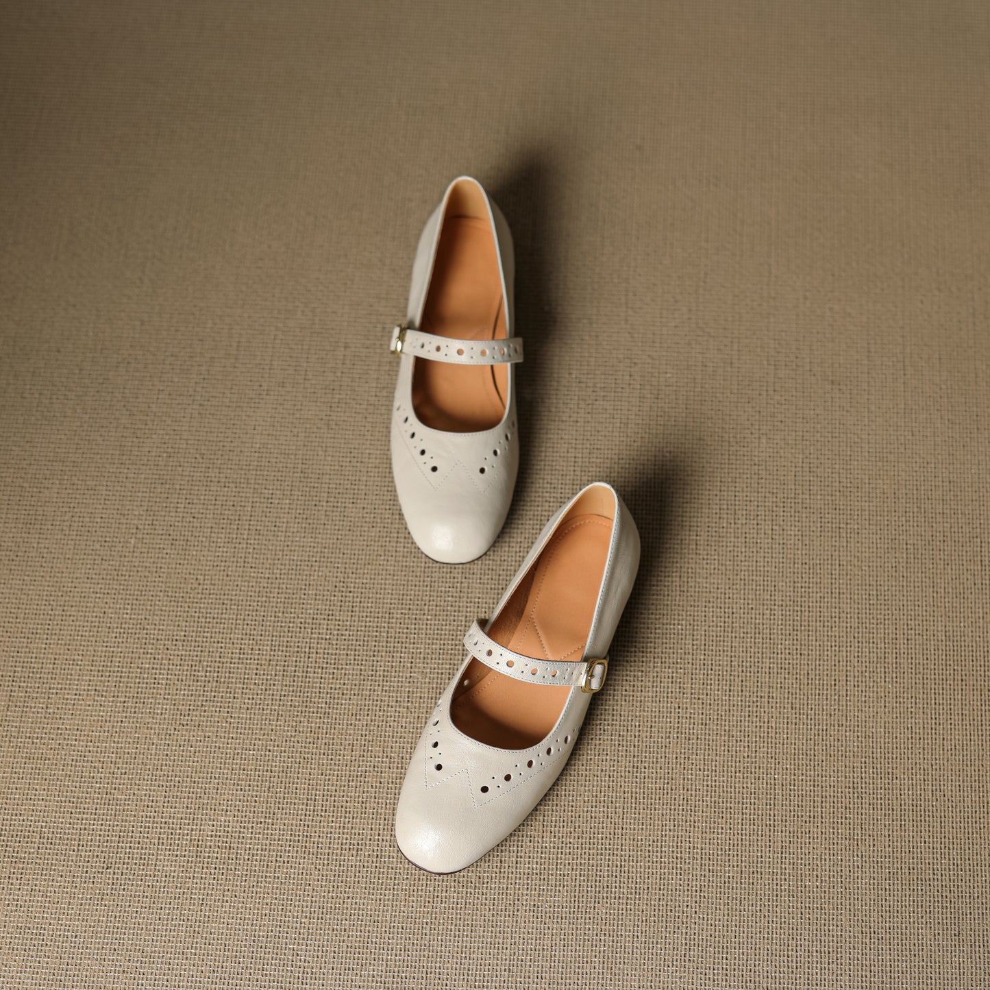 TinaCus Handmade Women's Genuine Leather Round Toe Perforated Ballet Flats with Adjustable Buckle