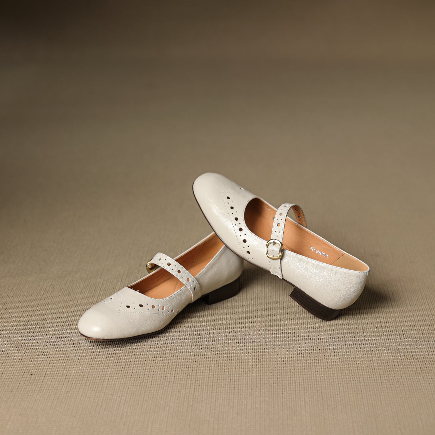 TinaCus Handmade Women's Genuine Leather Round Toe Perforated Ballet Flats with Adjustable Buckle