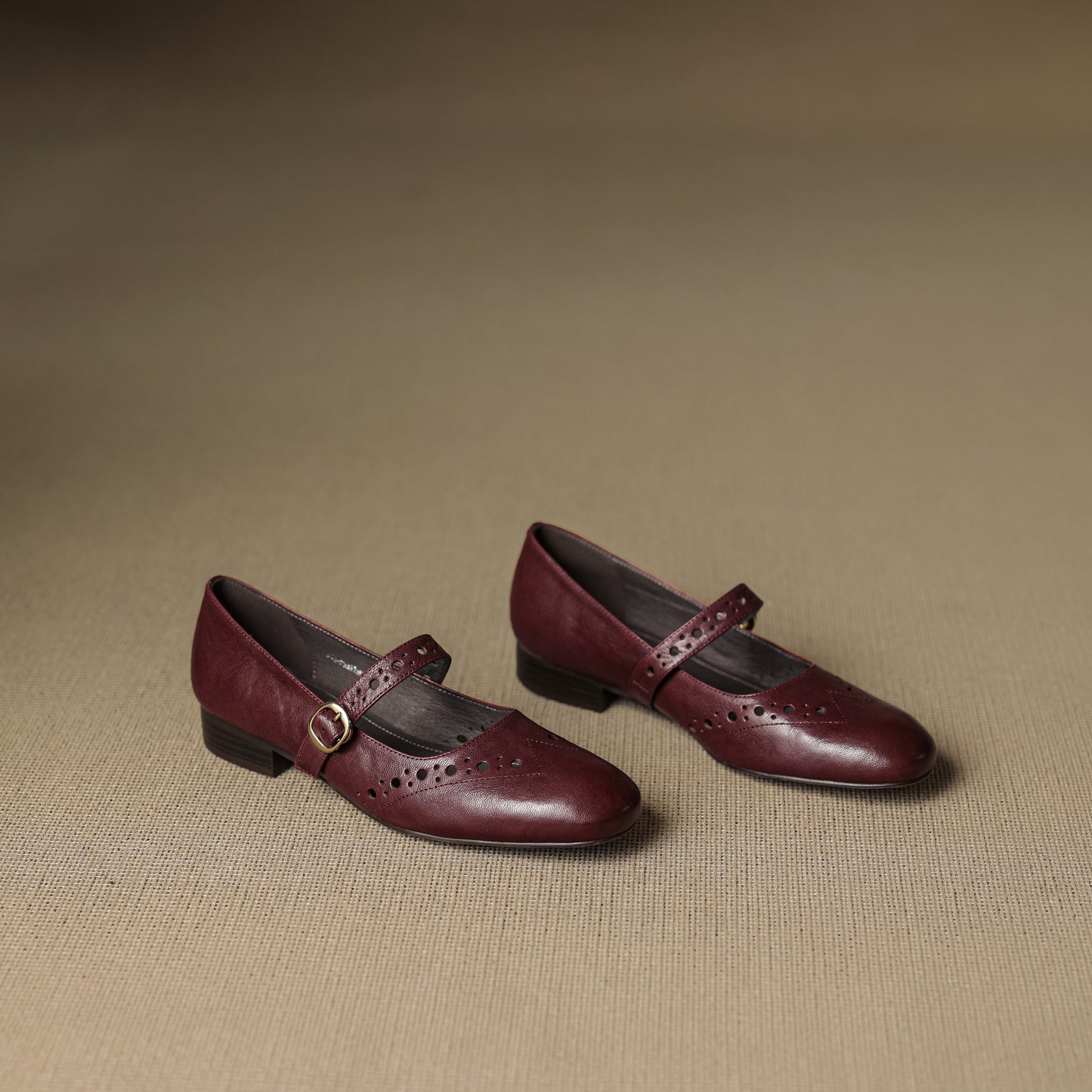 TinaCus Handmade Women's Genuine Leather Round Toe Perforated Ballet Flats with Adjustable Buckle