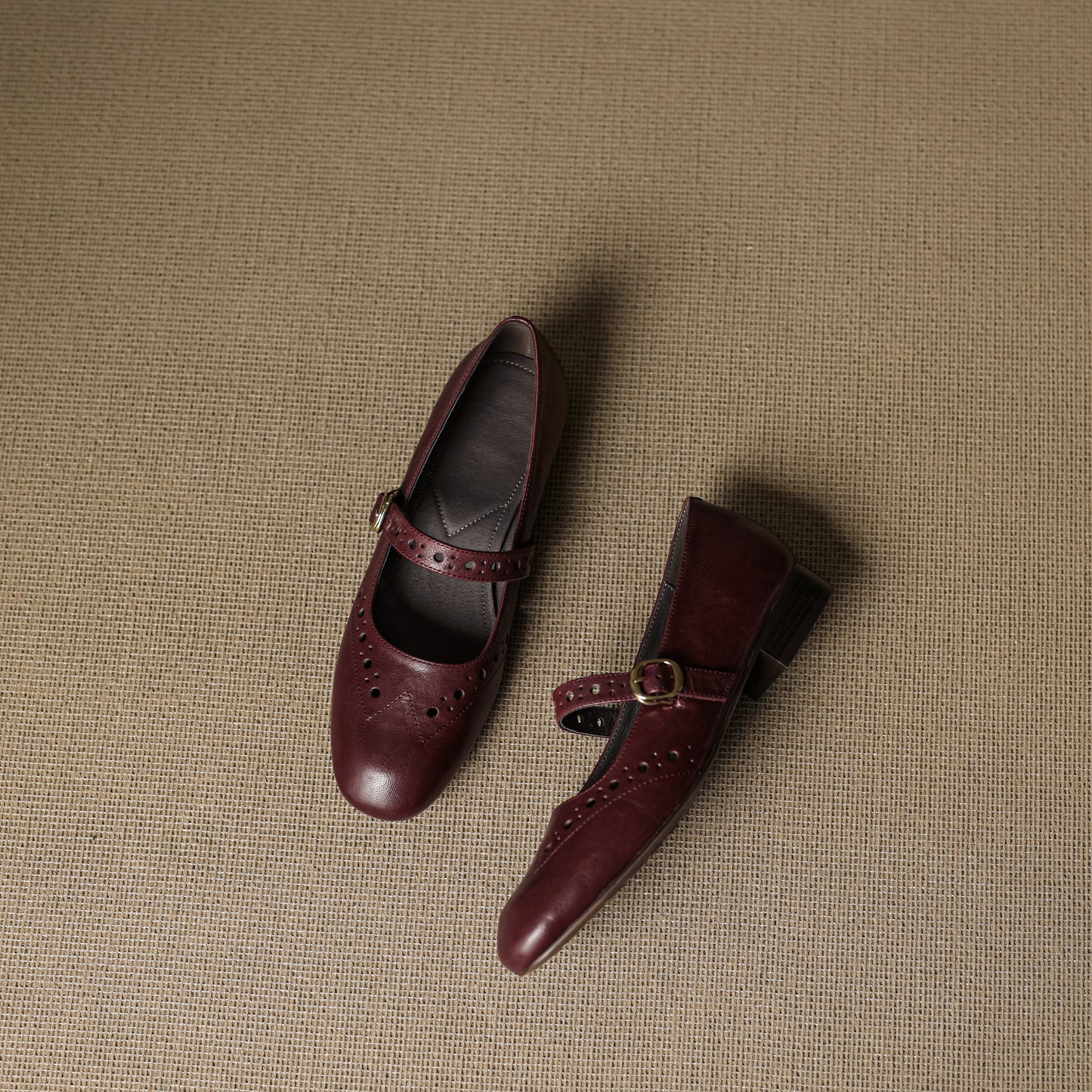 TinaCus Handmade Women's Genuine Leather Round Toe Perforated Ballet Flats with Adjustable Buckle