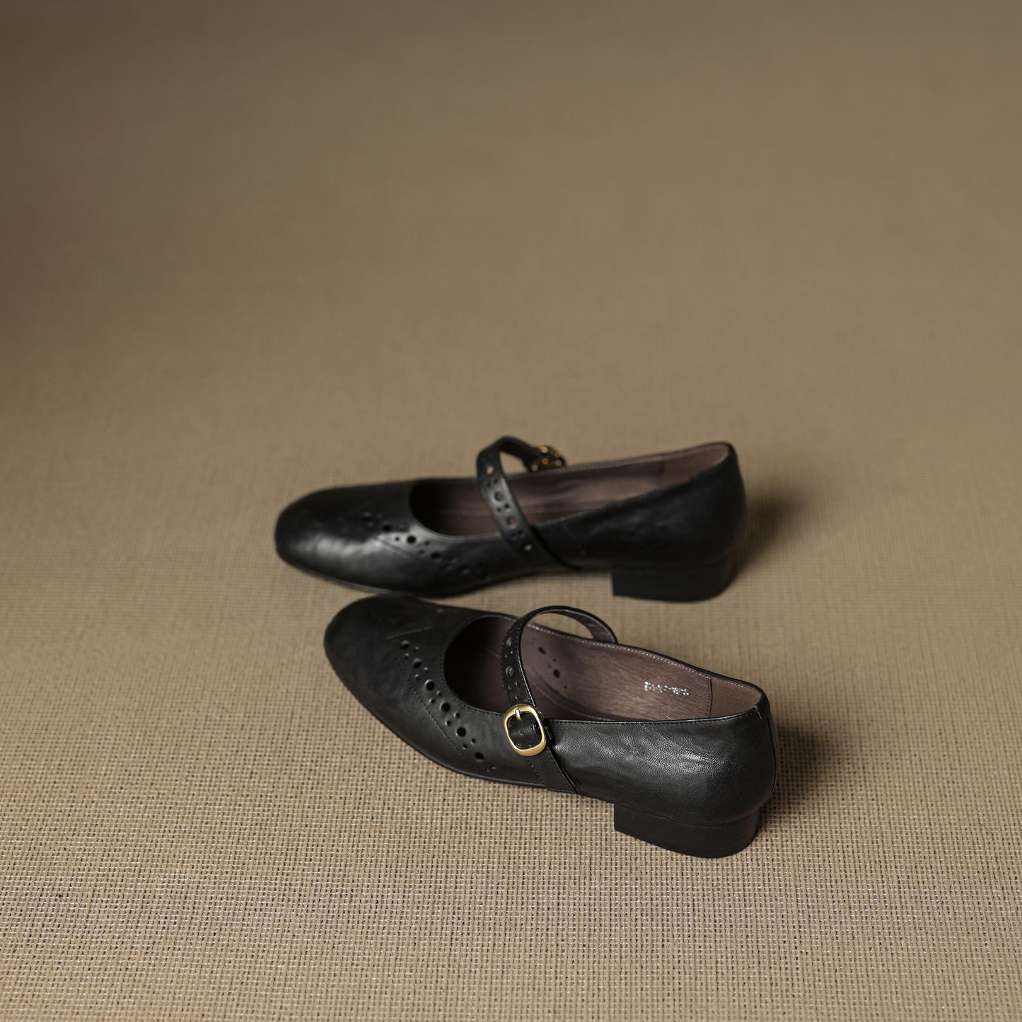 TinaCus Handmade Women's Genuine Leather Round Toe Perforated Ballet Flats with Adjustable Buckle