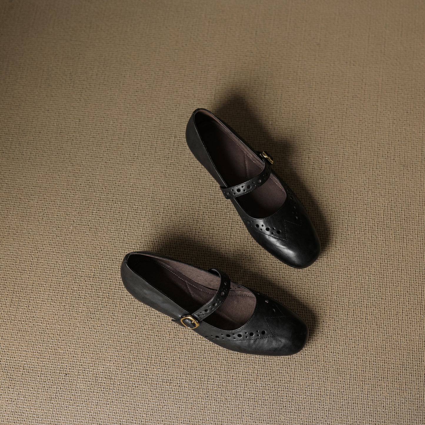 TinaCus Handmade Women's Genuine Leather Round Toe Perforated Ballet Flats with Adjustable Buckle