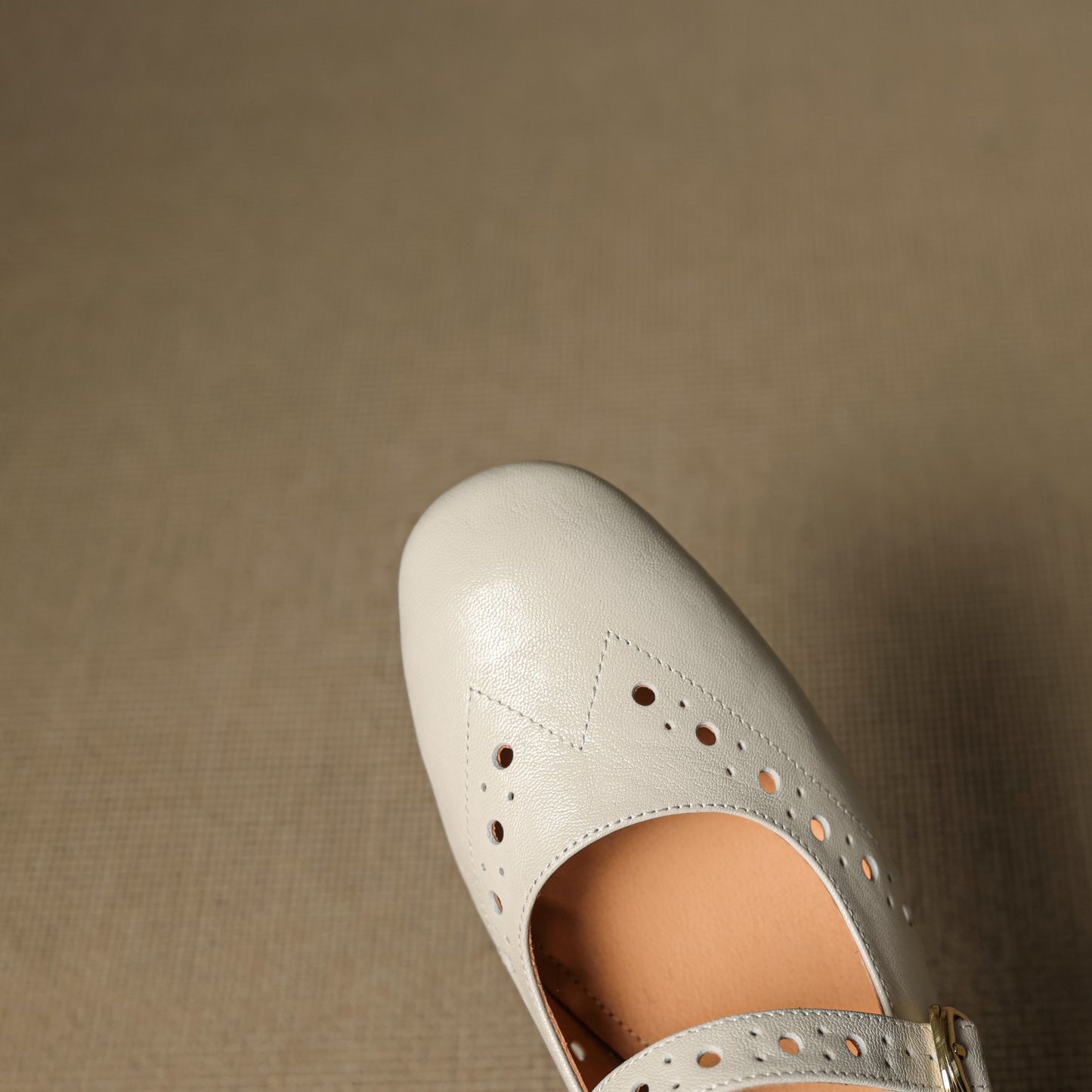 TinaCus Handmade Women's Genuine Leather Round Toe Perforated Ballet Flats with Adjustable Buckle