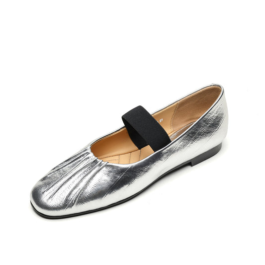 TinaCus Damenschuhe aus echtem Leder, Gummiband, handgefertigt, runde Zehenpartie, bequeme flache Schuhe