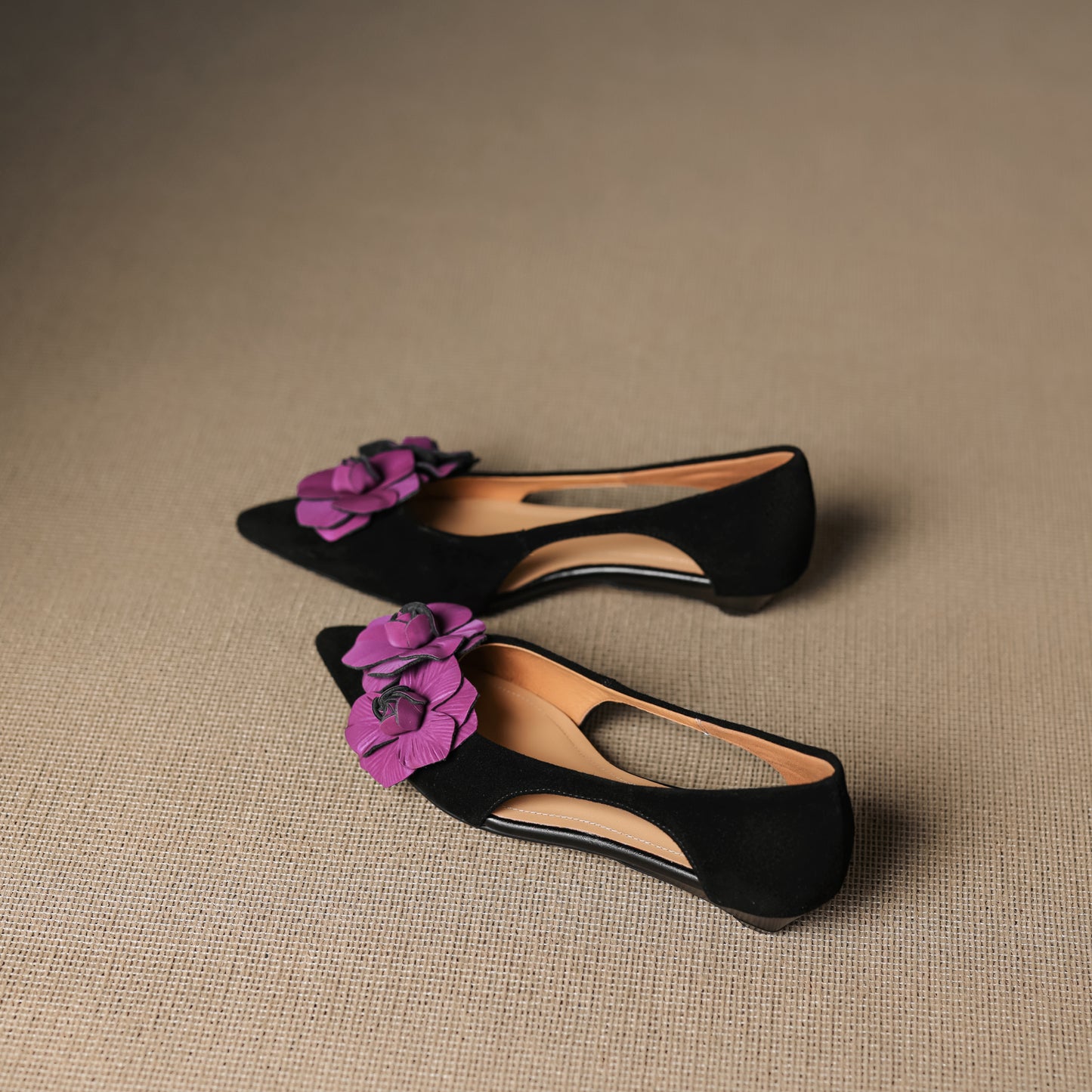 TinaCus Handmade Women's Genuine/Suede Leather Flower Decor Hollow-Out Slip On Pointed Toe Ballet Flats