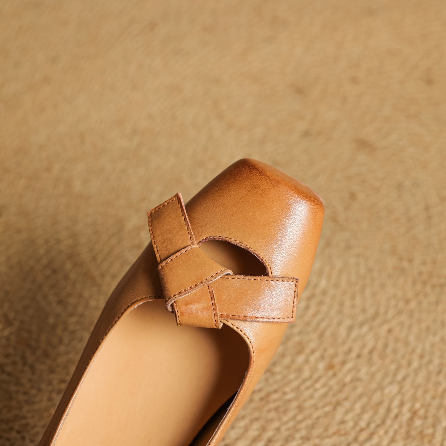 TinaCus Women's Square Toe Genuine Leather Handmade Knot Slip on Comfortable Flat Shoes