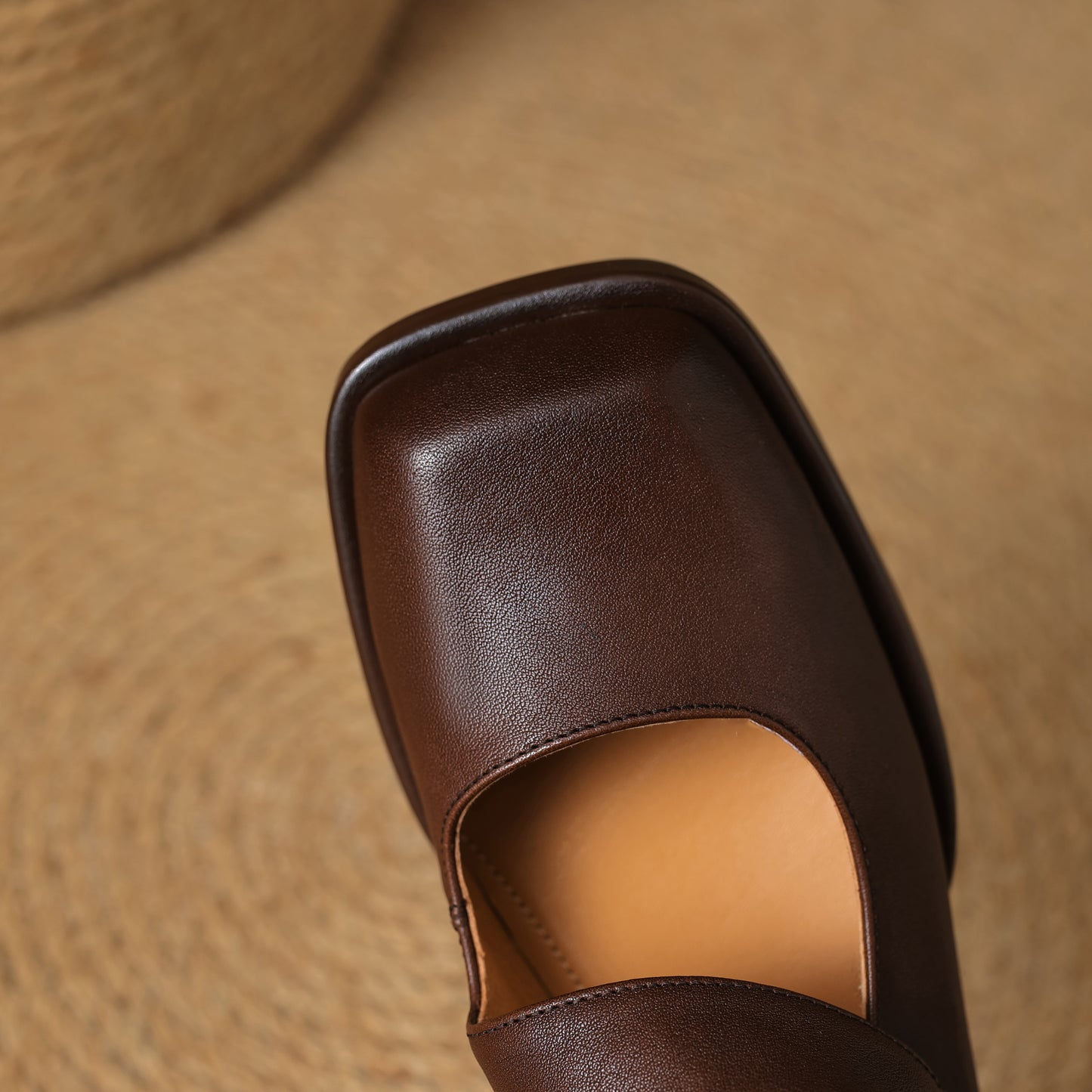 TinaCus Women's Square Toe Handmade Low Heels Genuine Leather Retro Loafers Shoes