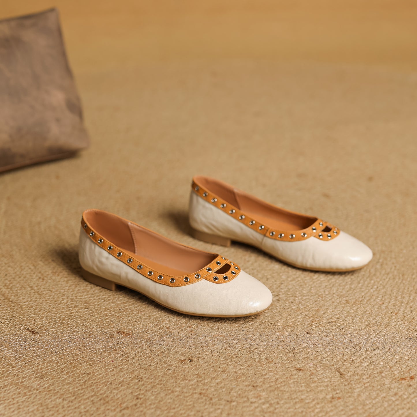 TinaCus Handmade Women's Genuine Leather Slip On Perforated Round Toe Dress Ballet Flat