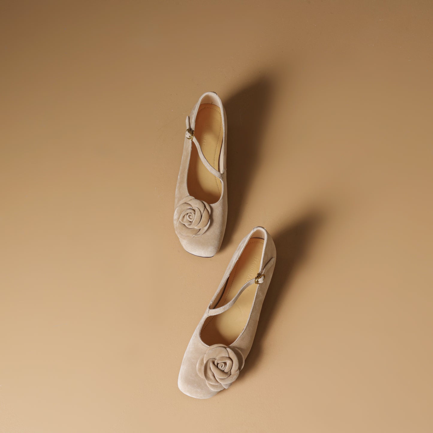 TinaCus Handmade Women's Suede Leather Floral Square Toe Lightweight Mary Jane Shoes