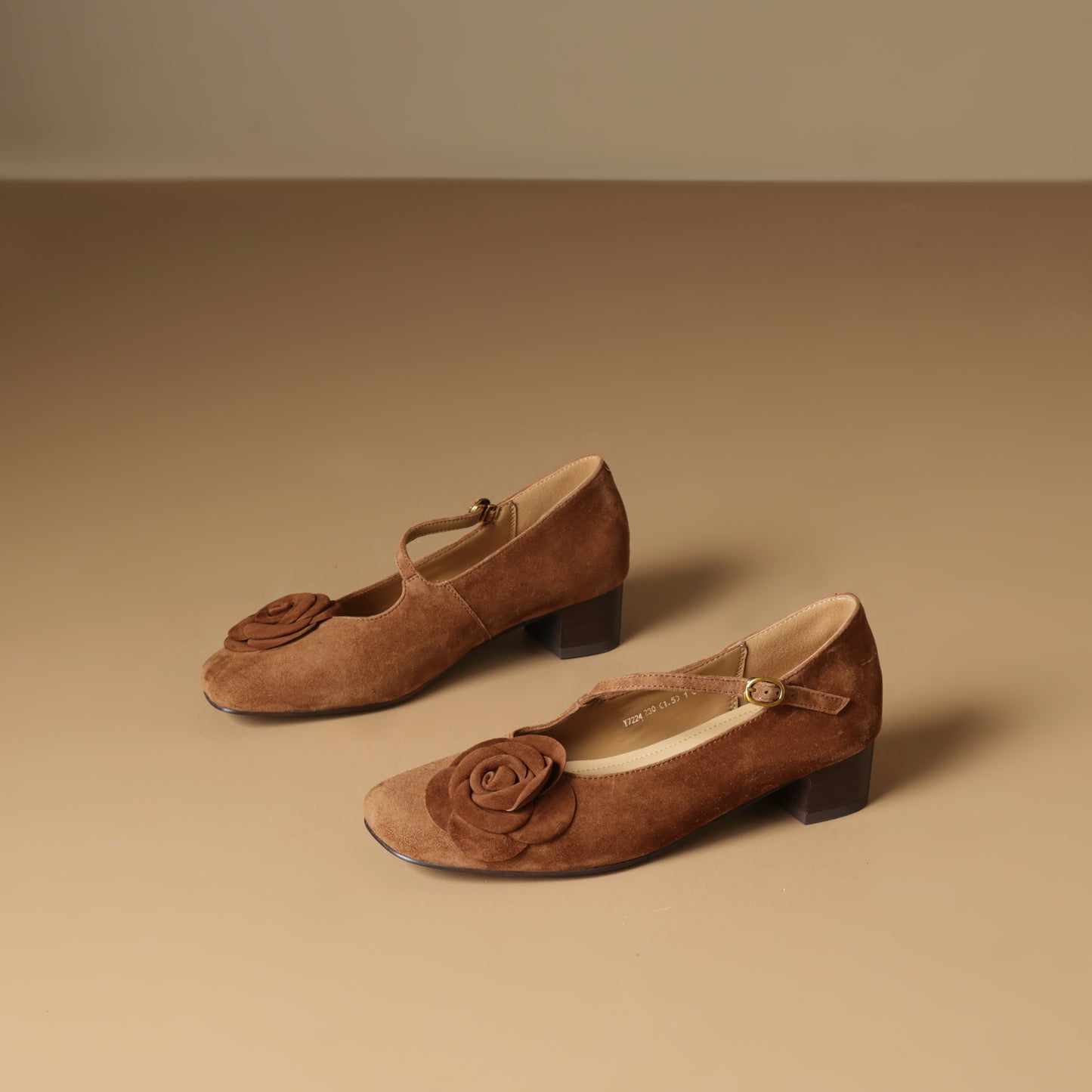 TinaCus Handmade Women's Suede Leather Floral Square Toe Lightweight Mary Jane Shoes