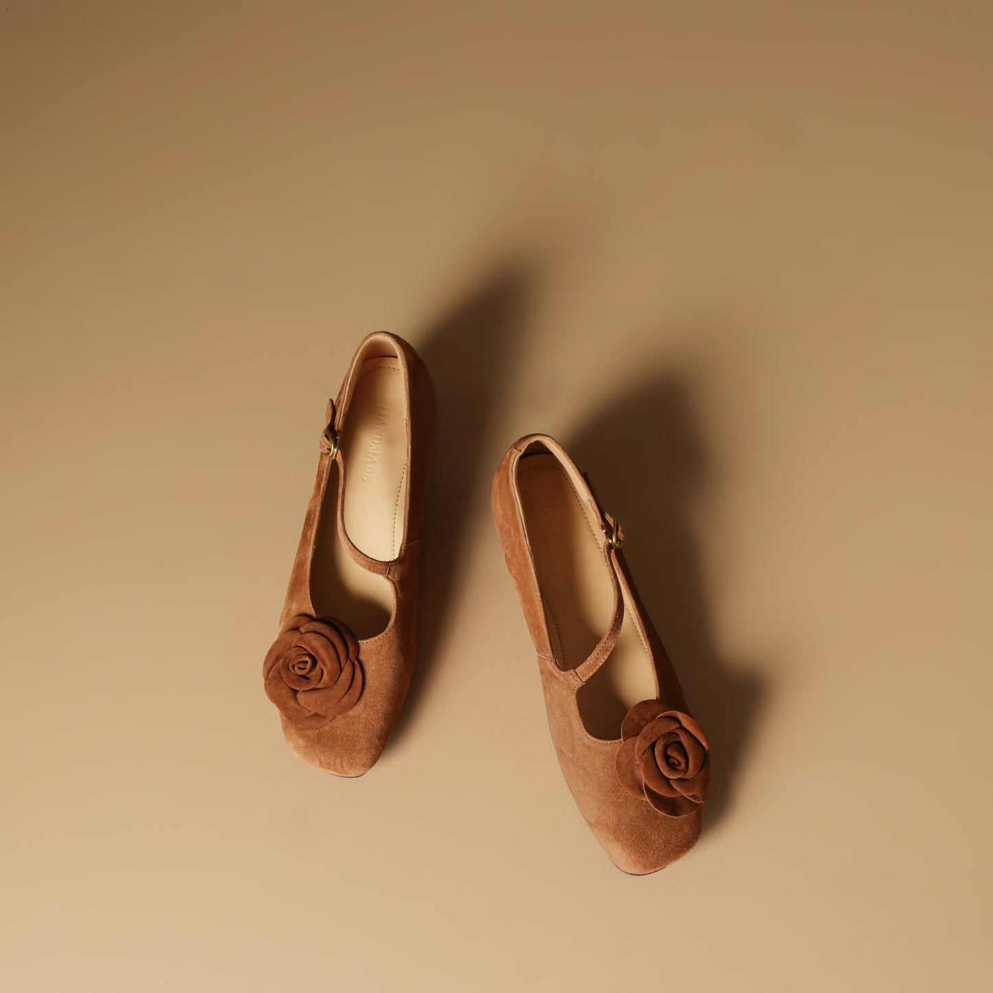 TinaCus Handmade Women's Suede Leather Floral Square Toe Lightweight Mary Jane Shoes