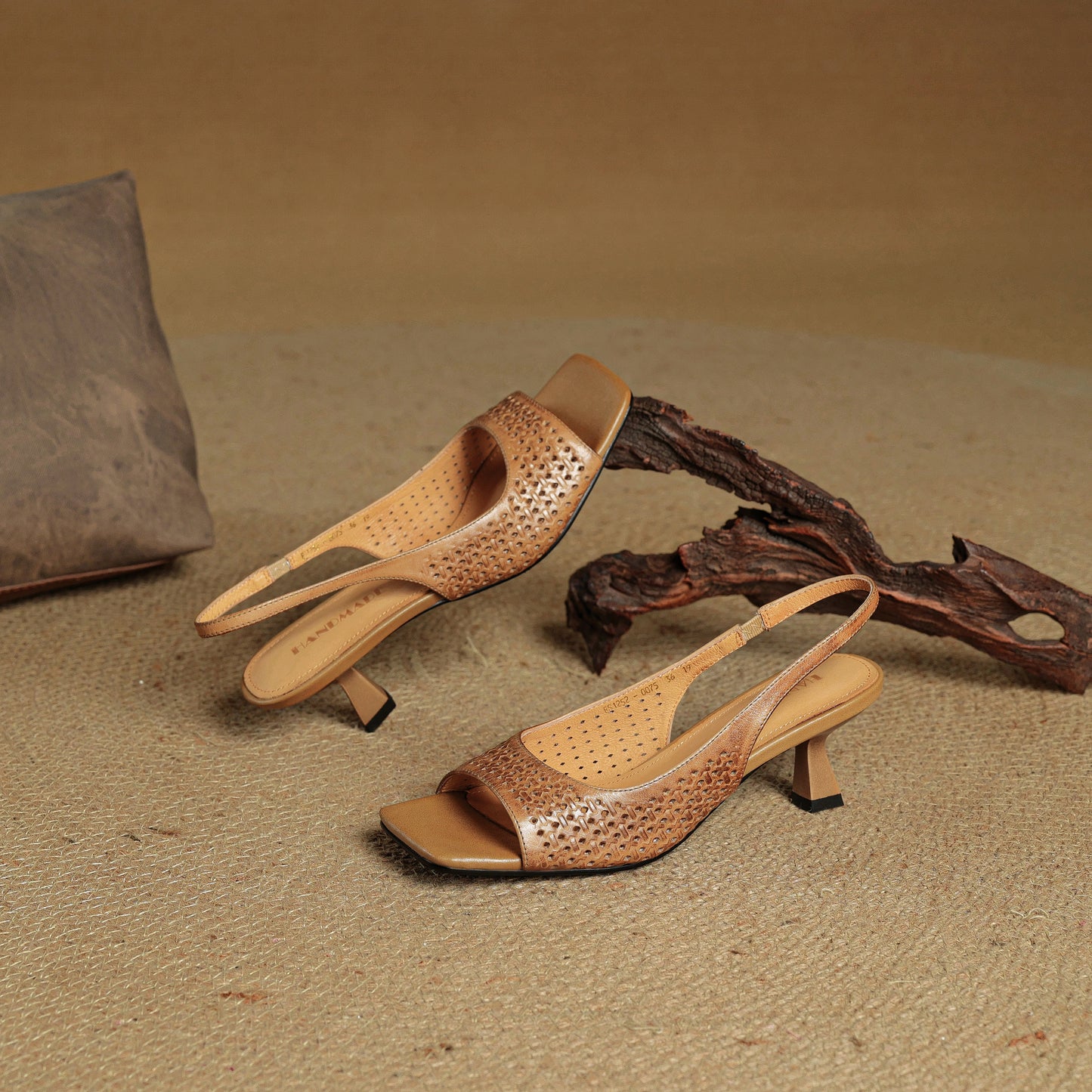 TinaCus Handmade Women's Genuine Leather Open Toe Slip-on Hollow-Out Slingback Sandals