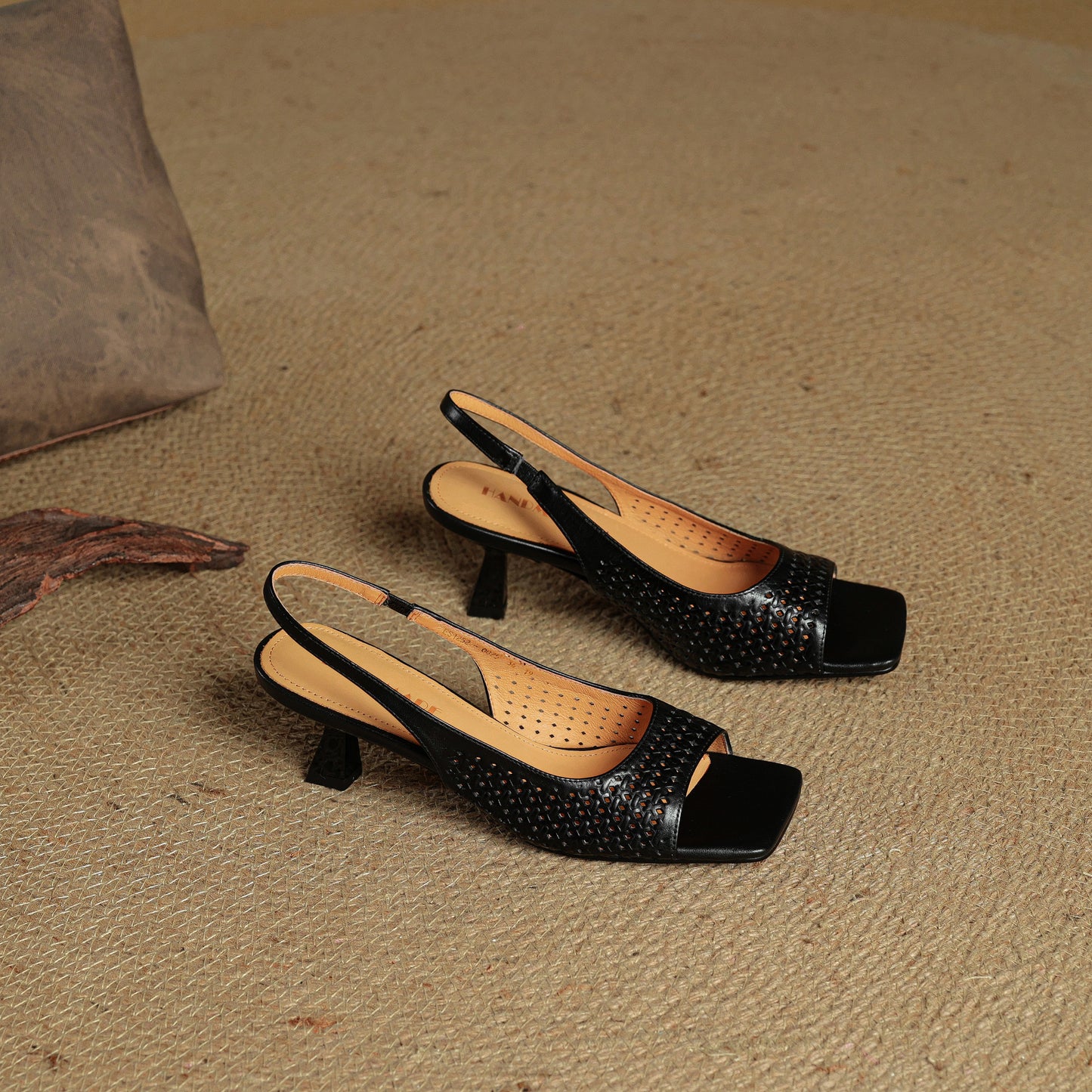 TinaCus Handmade Women's Genuine Leather Open Toe Slip-on Hollow-Out Slingback Sandals