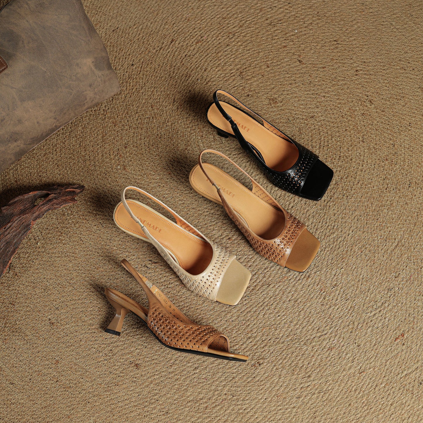 TinaCus Handmade Women's Genuine Leather Open Toe Slip-on Hollow-Out Slingback Sandals