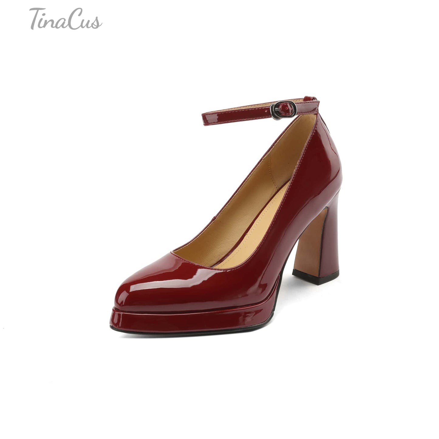 TinaCus Handmade Women's Genuine/Suede Leather Pointed Toe Ankle Strap High Block Heel Pumps Shoes with Platform