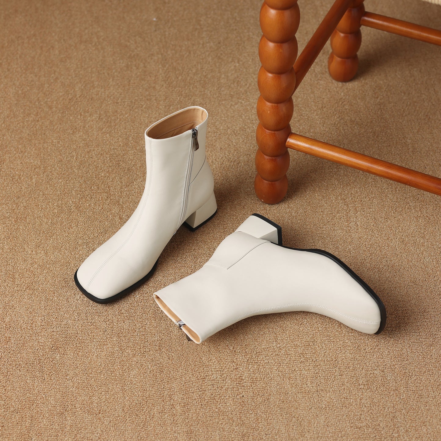 TinaCus Women's Genuine Leather Handmade Side Zipper Square Toe Block Low Heel Ankle Booties