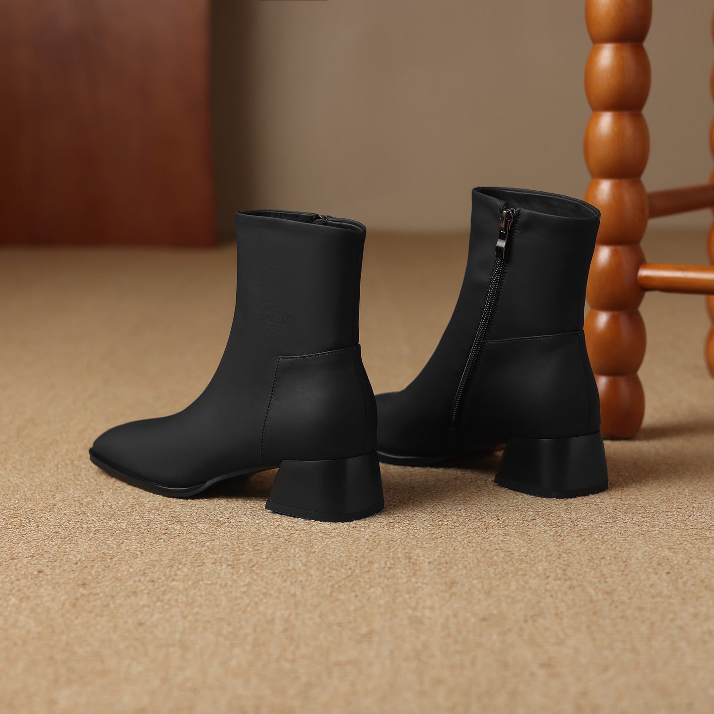 TinaCus Women's Genuine Leather Handmade Side Zipper Square Toe Block Low Heel Ankle Booties