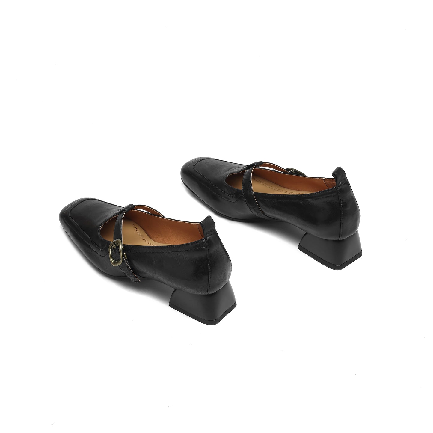 TinaCus Handmade Women's Genuine Leather Square Toe Slip On T-Strap Buckle Low Heel Office Loafer Shoes