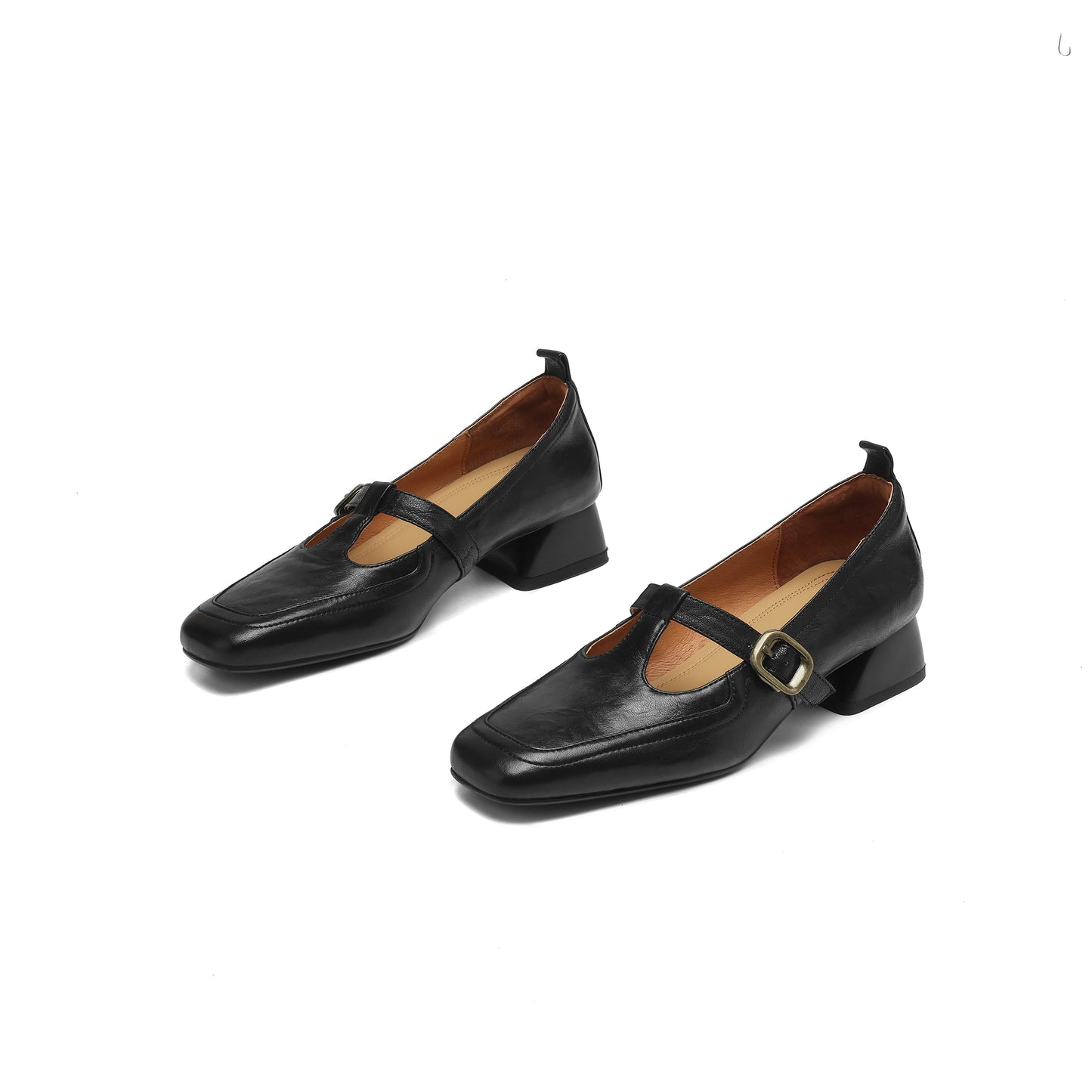 TinaCus Handmade Women's Genuine Leather Square Toe Slip On T-Strap Buckle Low Heel Office Loafer Shoes