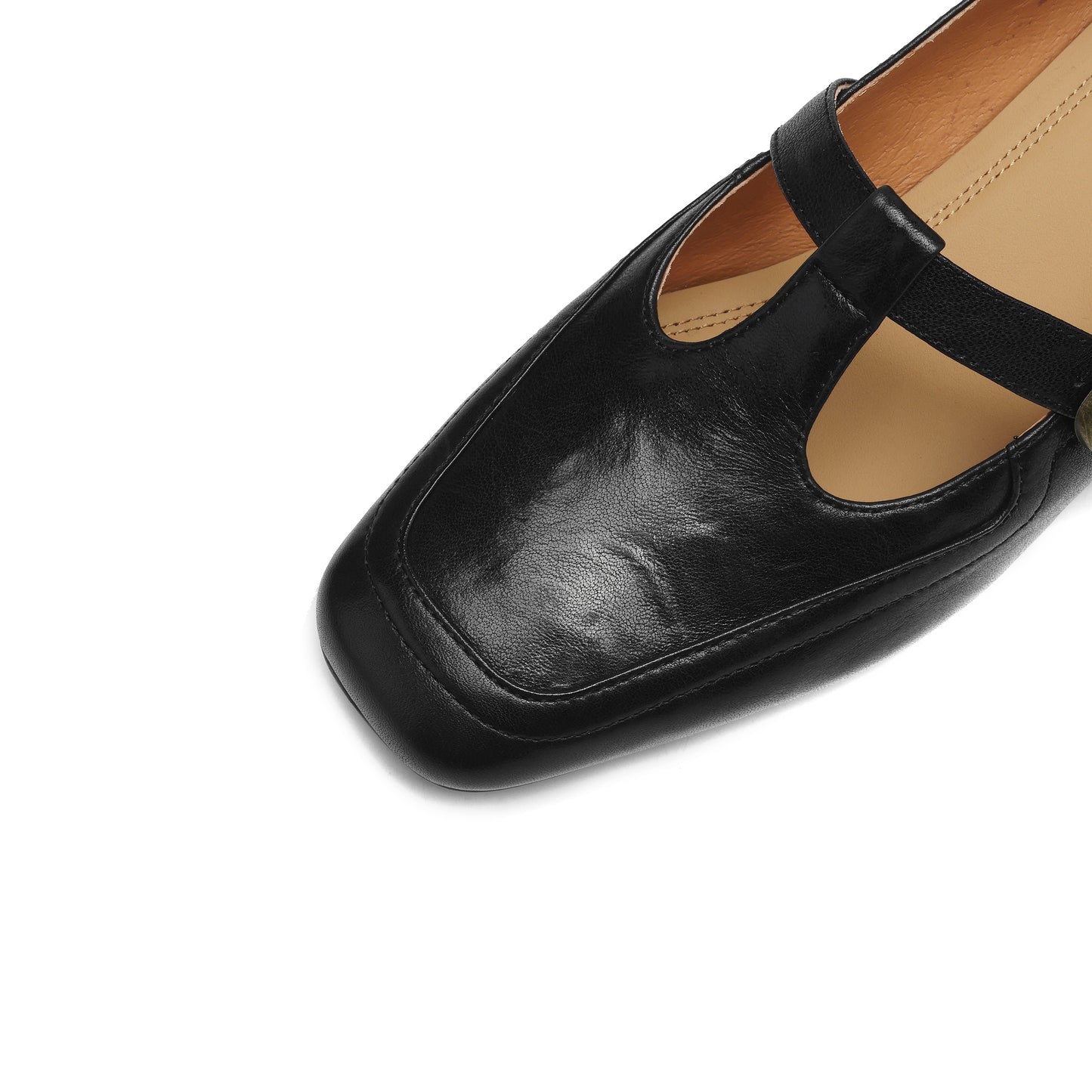 TinaCus Handmade Women's Genuine Leather Square Toe Slip On T-Strap Buckle Low Heel Office Loafer Shoes