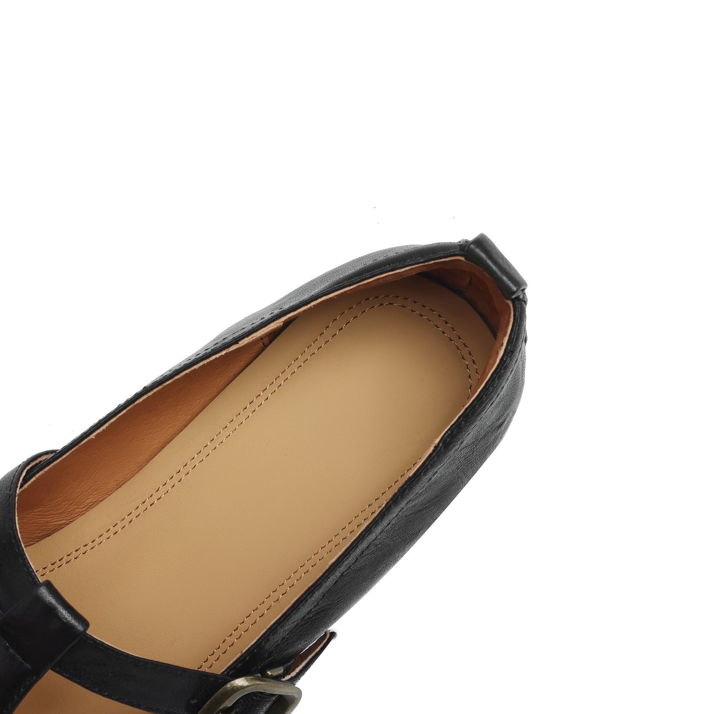 TinaCus Handmade Women's Genuine Leather Square Toe Slip On T-Strap Buckle Low Heel Office Loafer Shoes