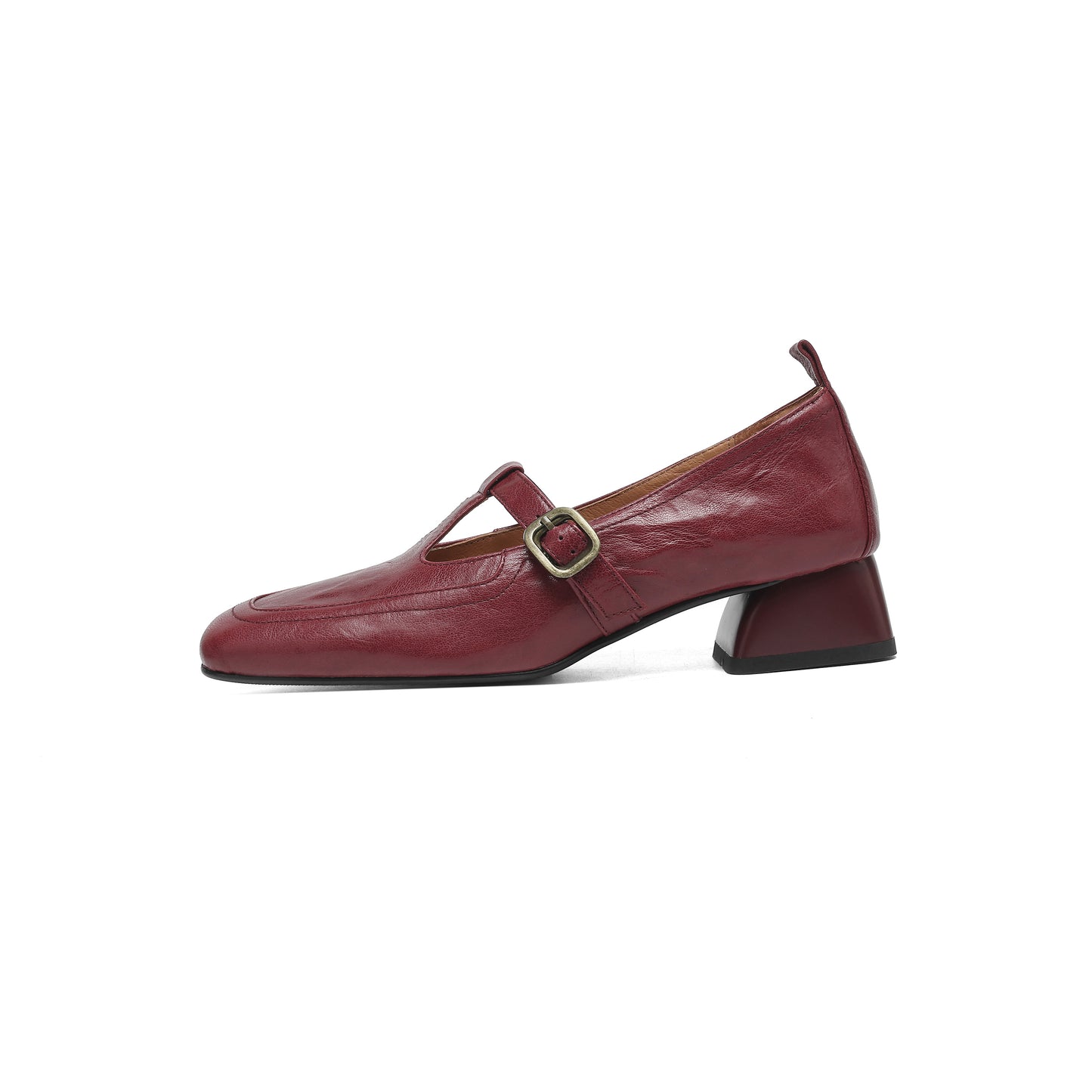 TinaCus Handmade Women's Genuine Leather Square Toe Slip On T-Strap Buckle Low Heel Office Loafer Shoes