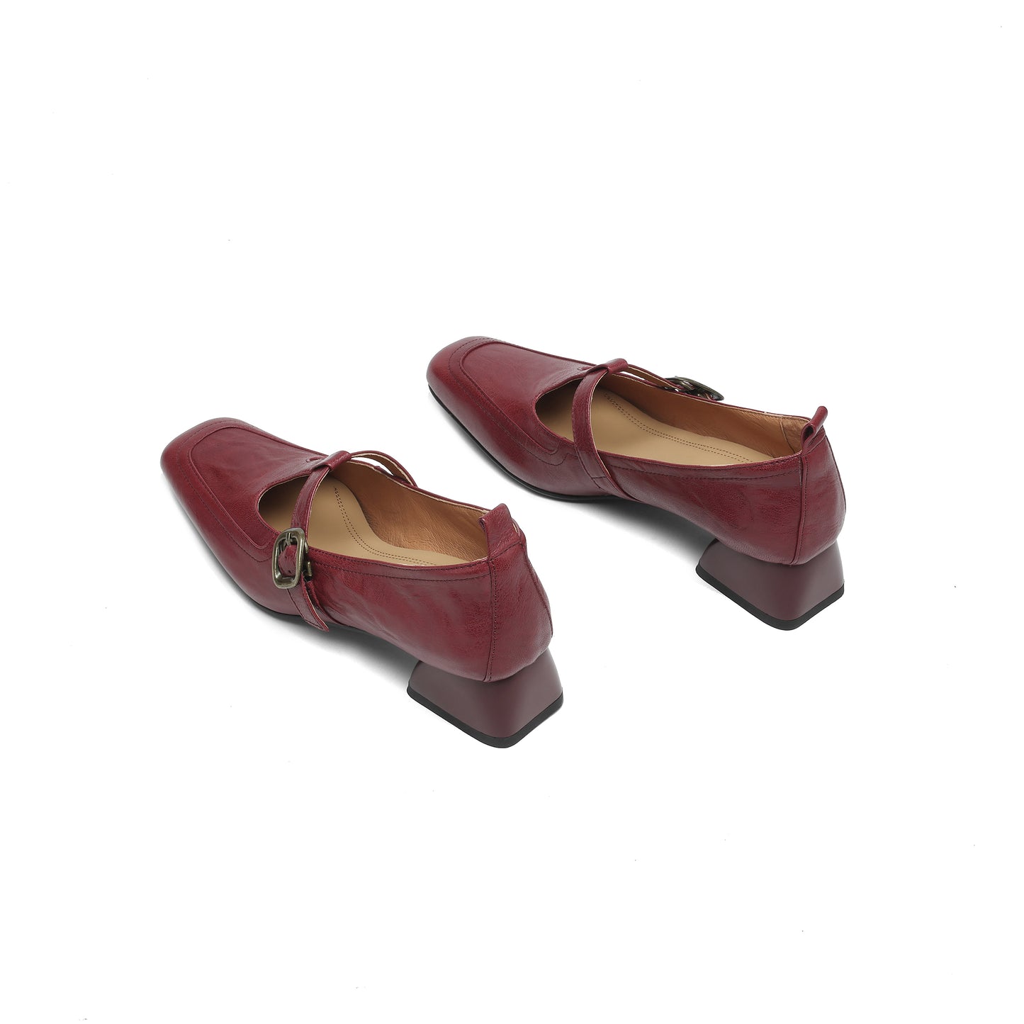 TinaCus Handmade Women's Genuine Leather Square Toe Slip On T-Strap Buckle Low Heel Office Loafer Shoes