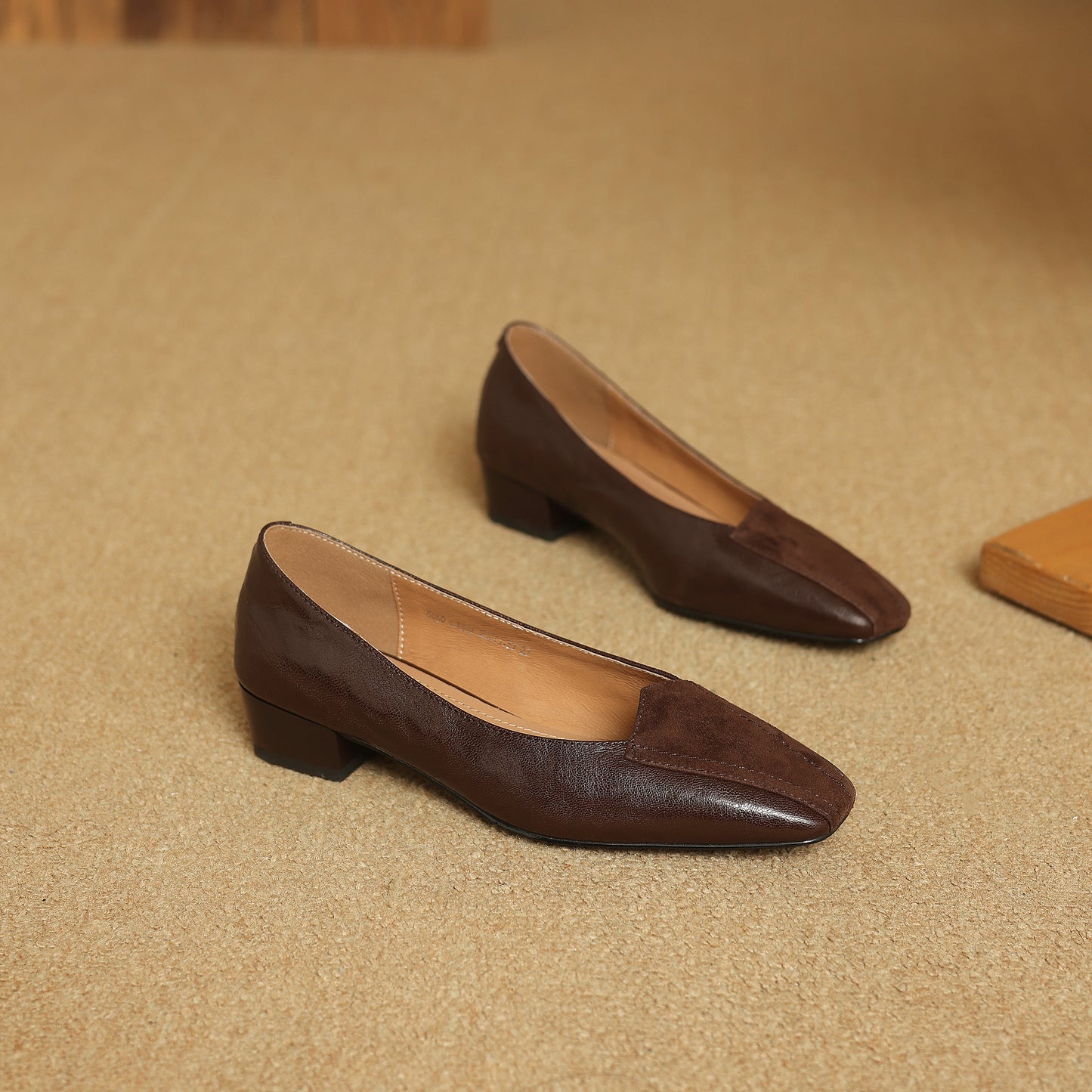 TinaCus Handmade Women's Genuine Leather Square Toe Slip On Patchwork Low Heel Office Dress Loafer Shoes