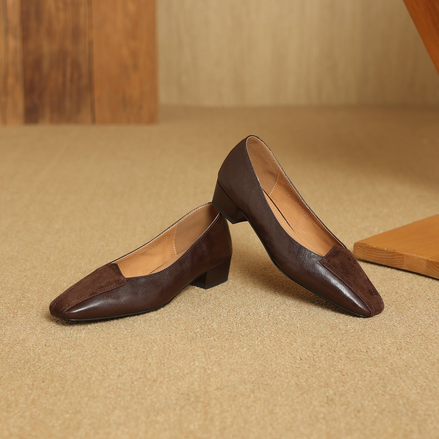 TinaCus Handmade Women's Genuine Leather Square Toe Slip On Patchwork Low Heel Office Dress Loafer Shoes