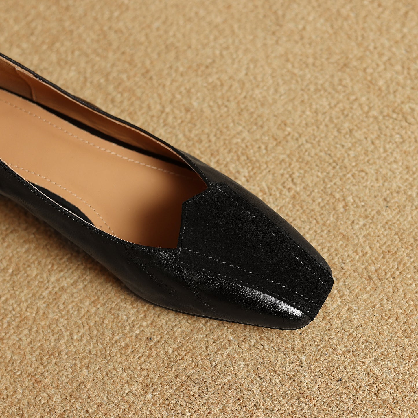 TinaCus Handmade Women's Genuine Leather Square Toe Slip On Patchwork Low Heel Office Dress Loafer Shoes