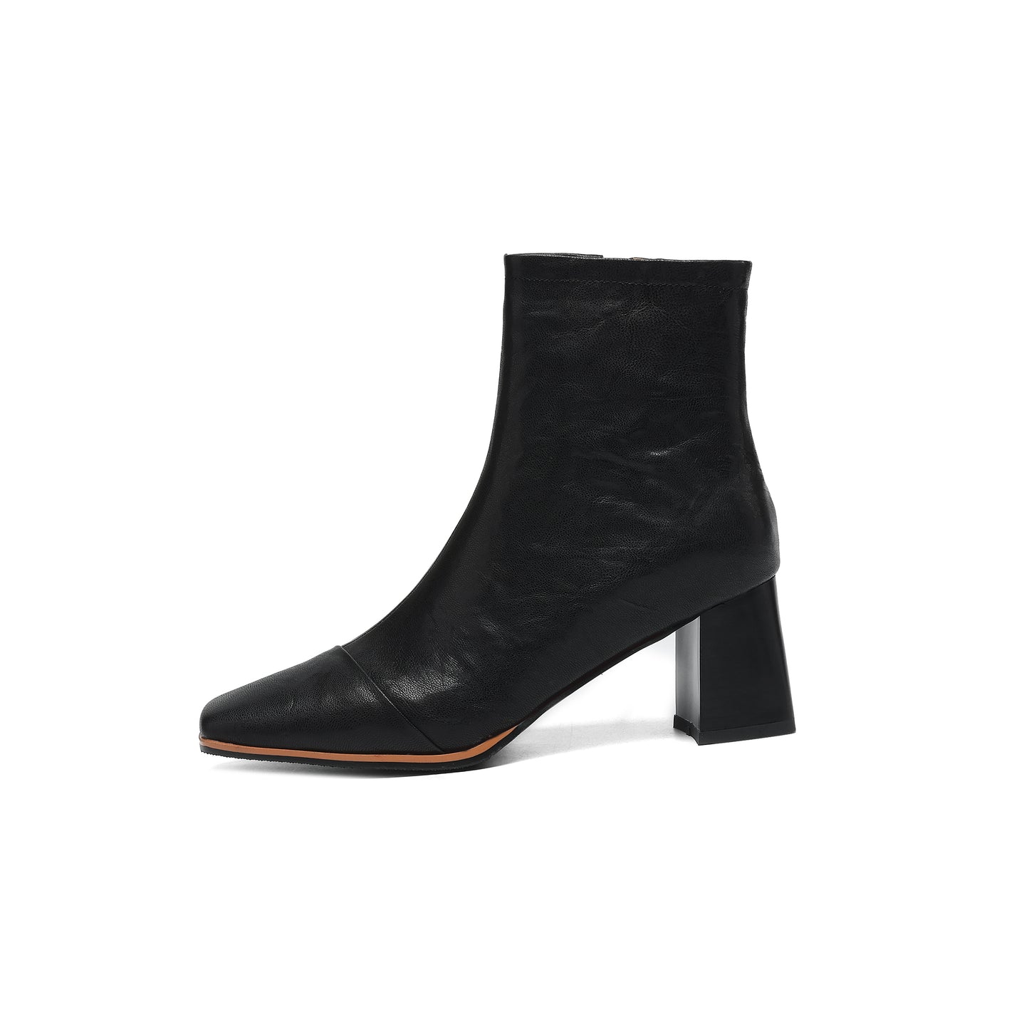 TinaCus Women's Genuine Leather Handmade Side Zipper Square Toe Stacked Low Heel Ankle Booties