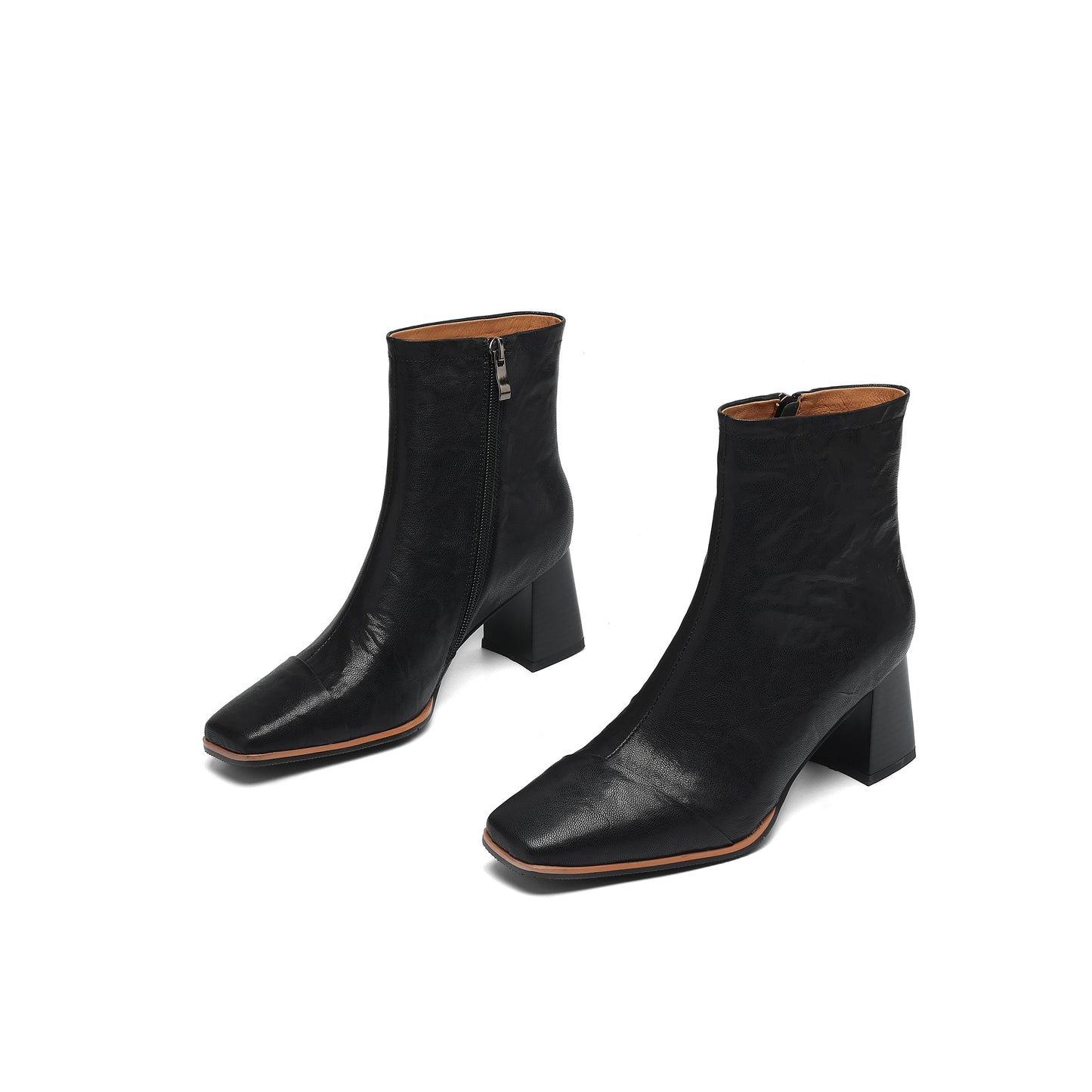 TinaCus Women's Genuine Leather Handmade Side Zipper Square Toe Stacked Low Heel Ankle Booties