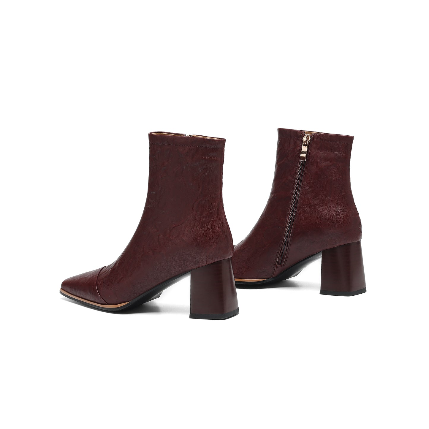 TinaCus Women's Genuine Leather Handmade Side Zipper Square Toe Stacked Low Heel Ankle Booties