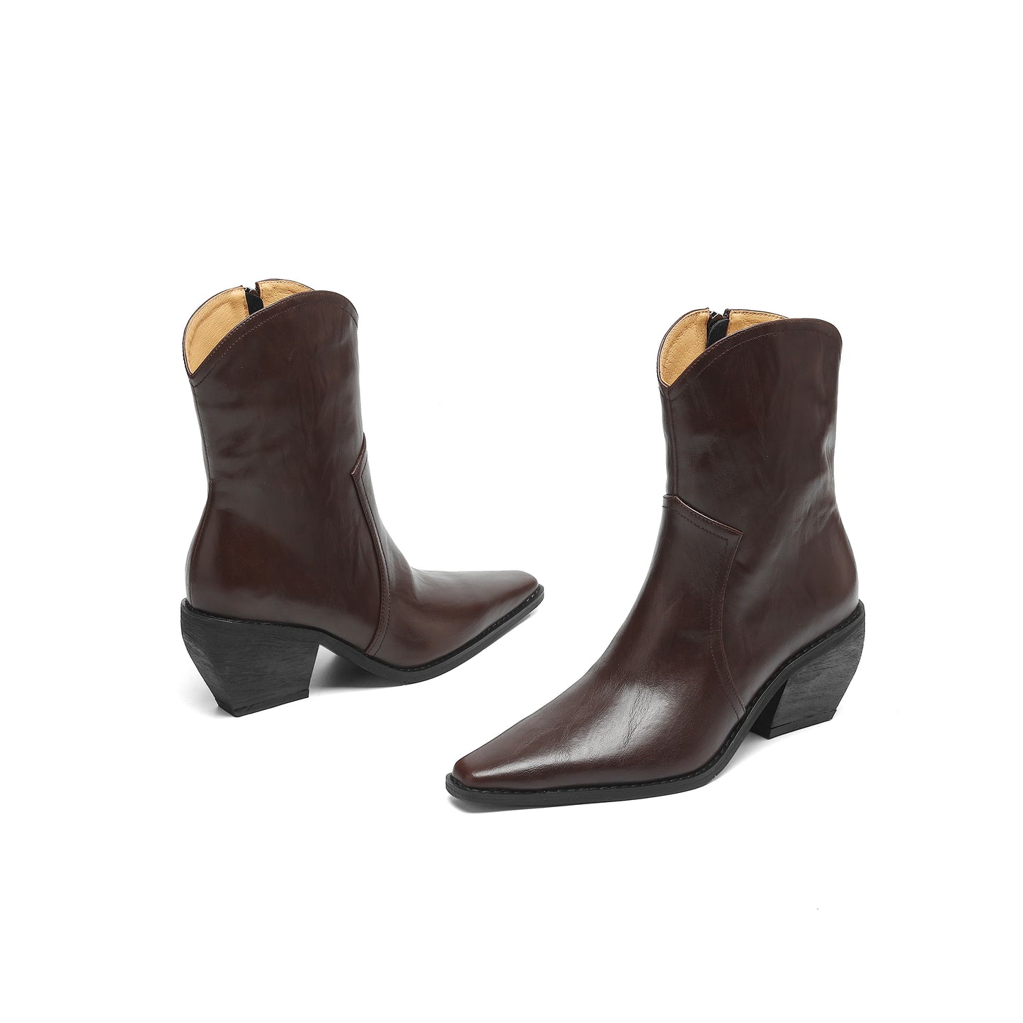 TinaCus Women's Genuine Leather Handmade Wedge Heel Side Zip Up Cowgirl Western Boots