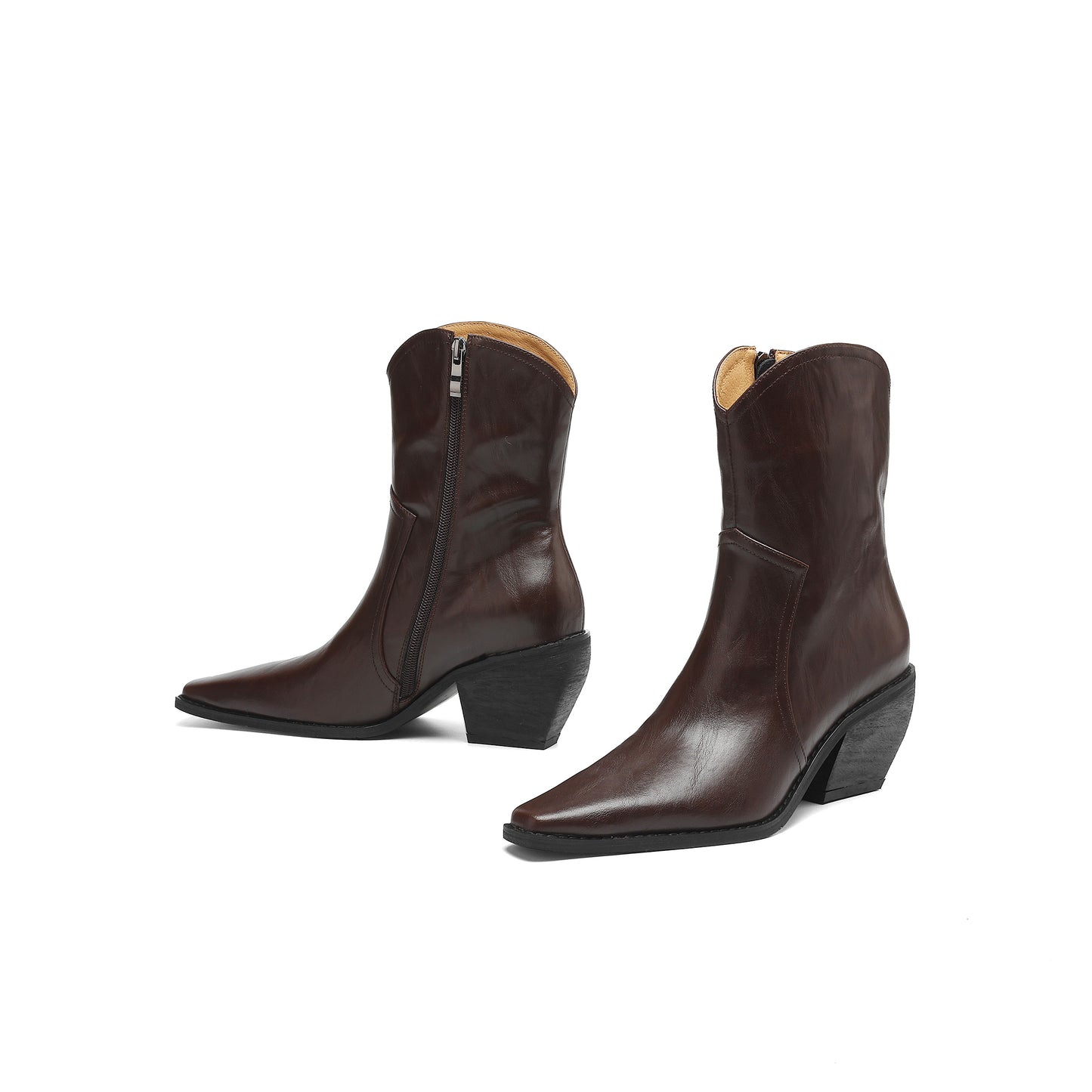 TinaCus Women's Genuine Leather Handmade Wedge Heel Side Zip Up Cowgirl Western Boots