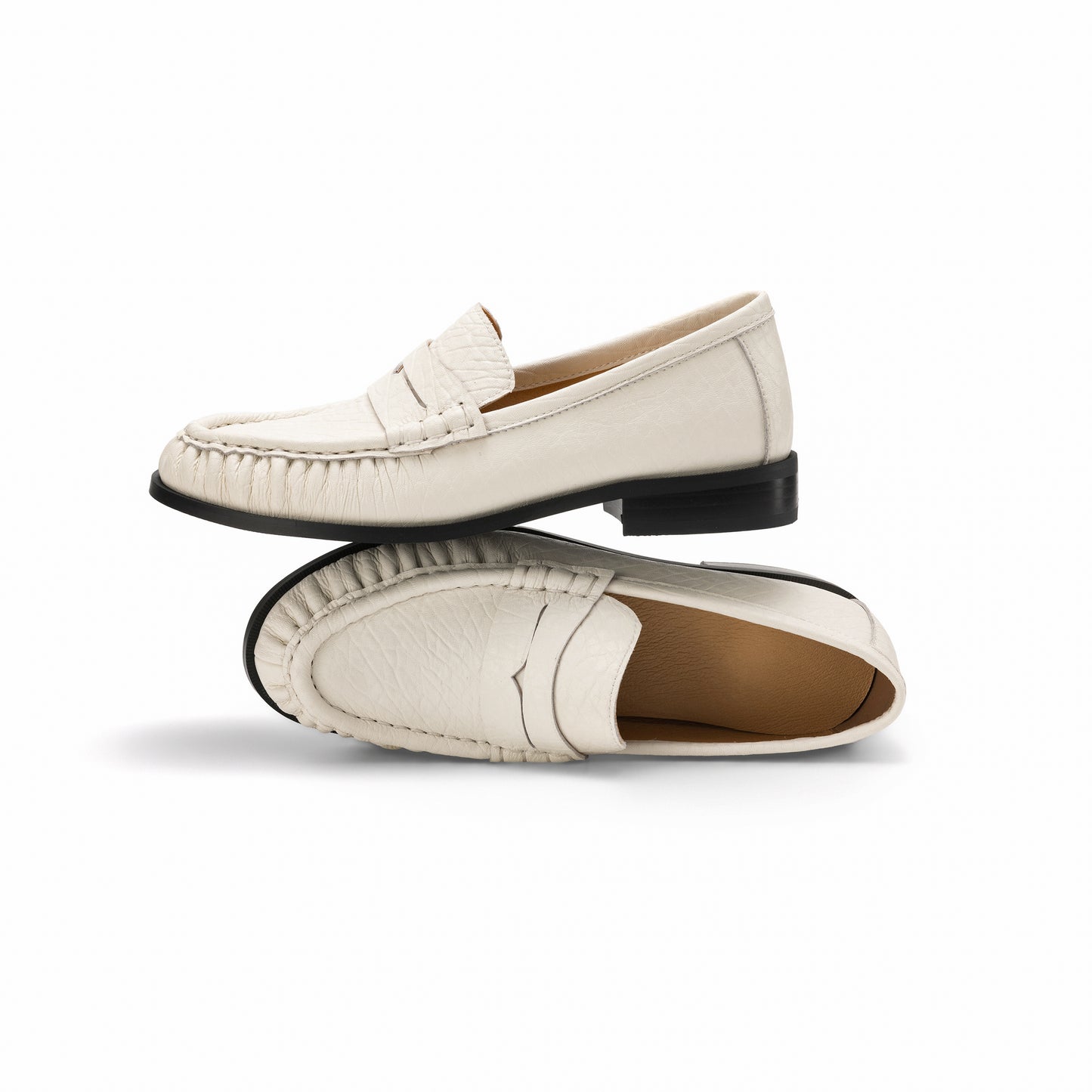 TinaCus Handmade Women's Penny Loafers Round Toe Genuine Leather Ruched Slip-on Shoes Comfortable Office Business