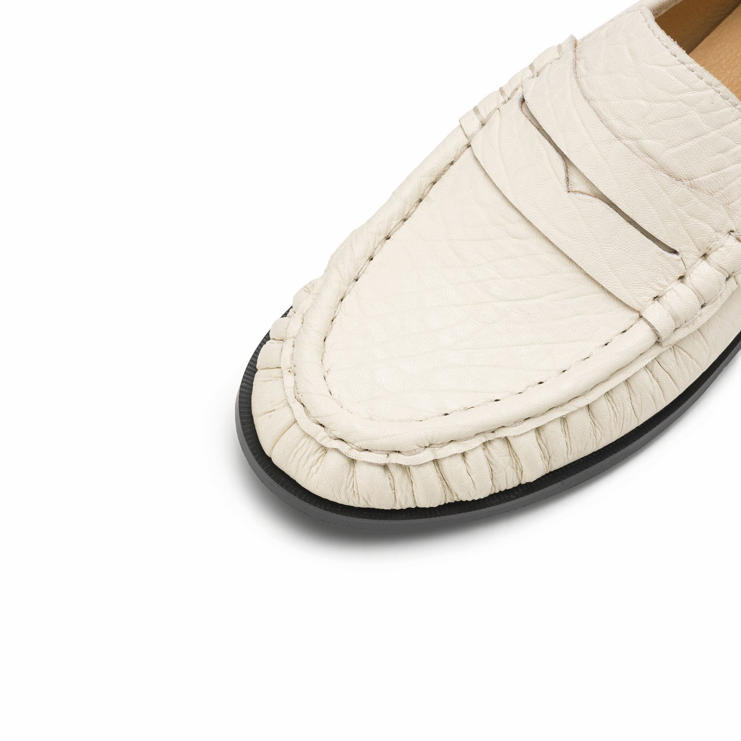 TinaCus Handmade Women's Penny Loafers Round Toe Genuine Leather Ruched Slip-on Shoes Comfortable Office Business