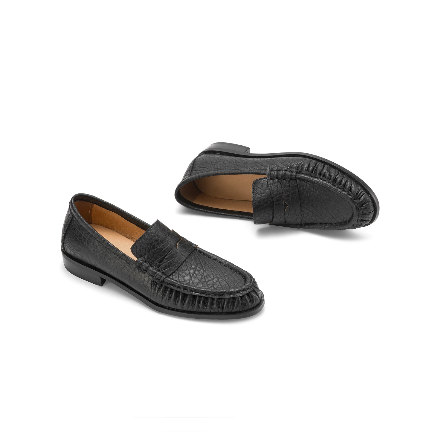 TinaCus Handmade Women's Penny Loafers Round Toe Genuine Leather Ruched Slip-on Shoes Comfortable Office Business