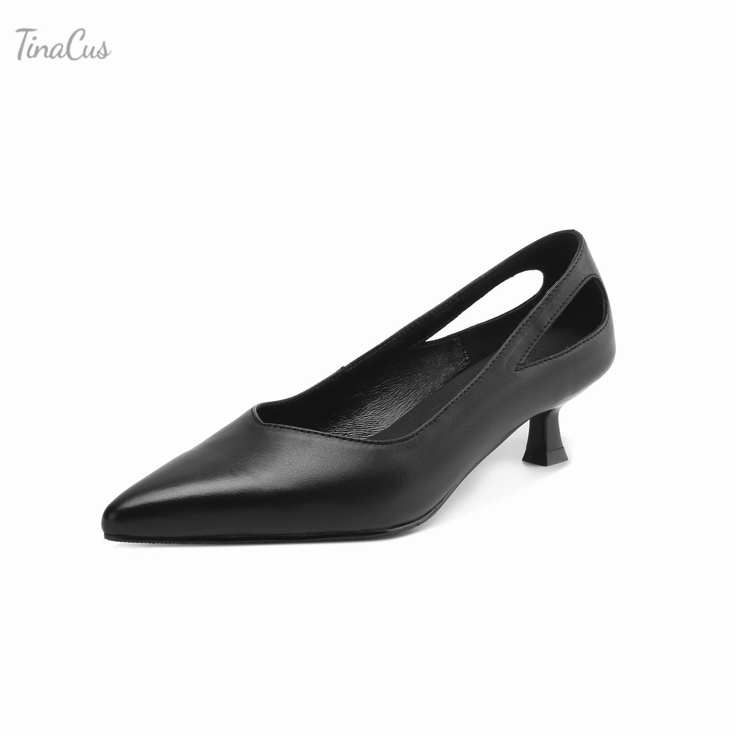 TinaCus Women's Handmade Genuine Leather Pointed Toe Kitten Heel Pumps Shoes