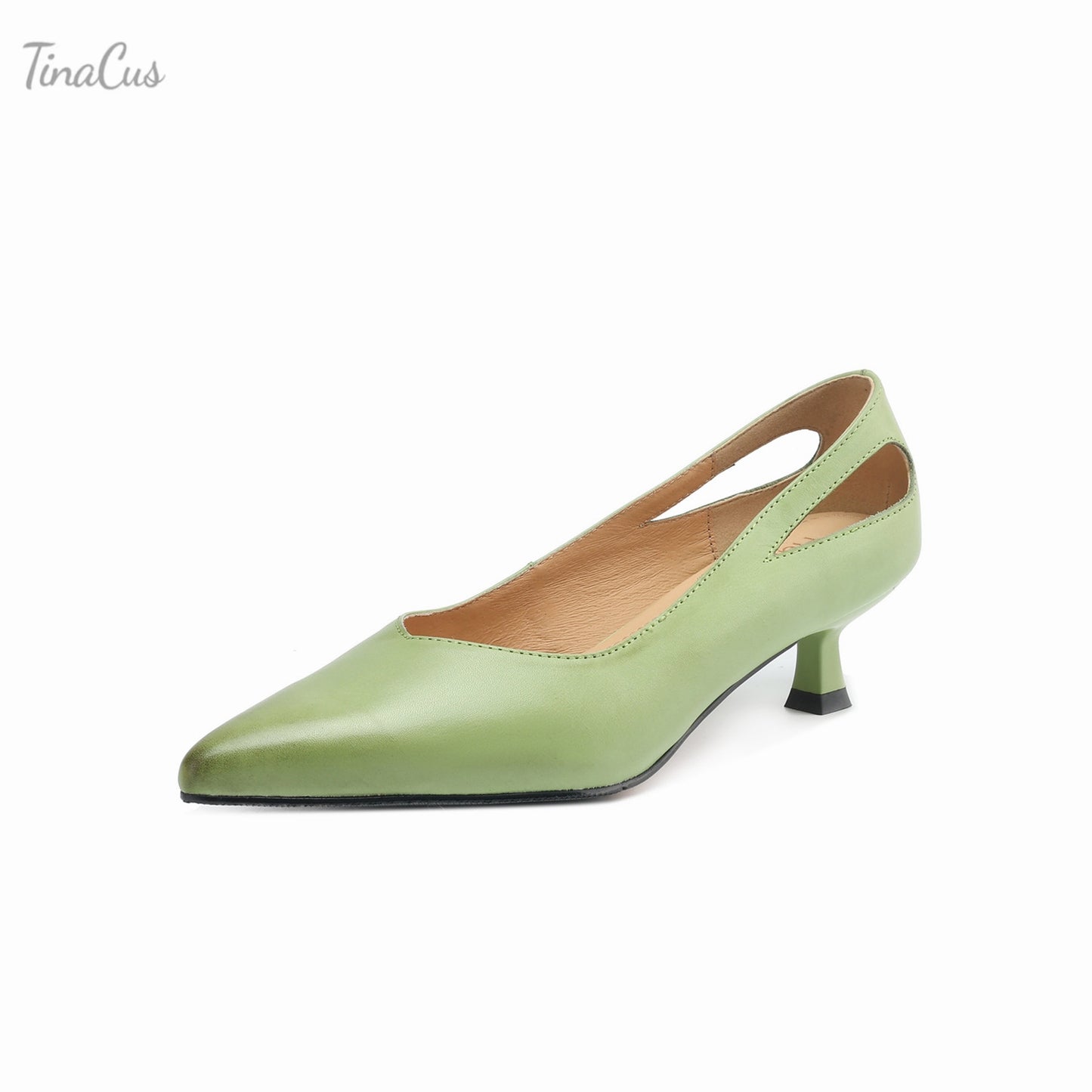 TinaCus Women's Handmade Genuine Leather Pointed Toe Kitten Heel Pumps Shoes
