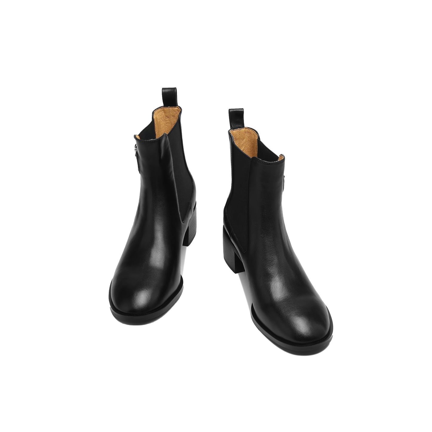 TinaCus Women's Genuine Leather Handmade Elastic Panel Ankle Buckle Round Toe Stacked Low Heel Short Booties